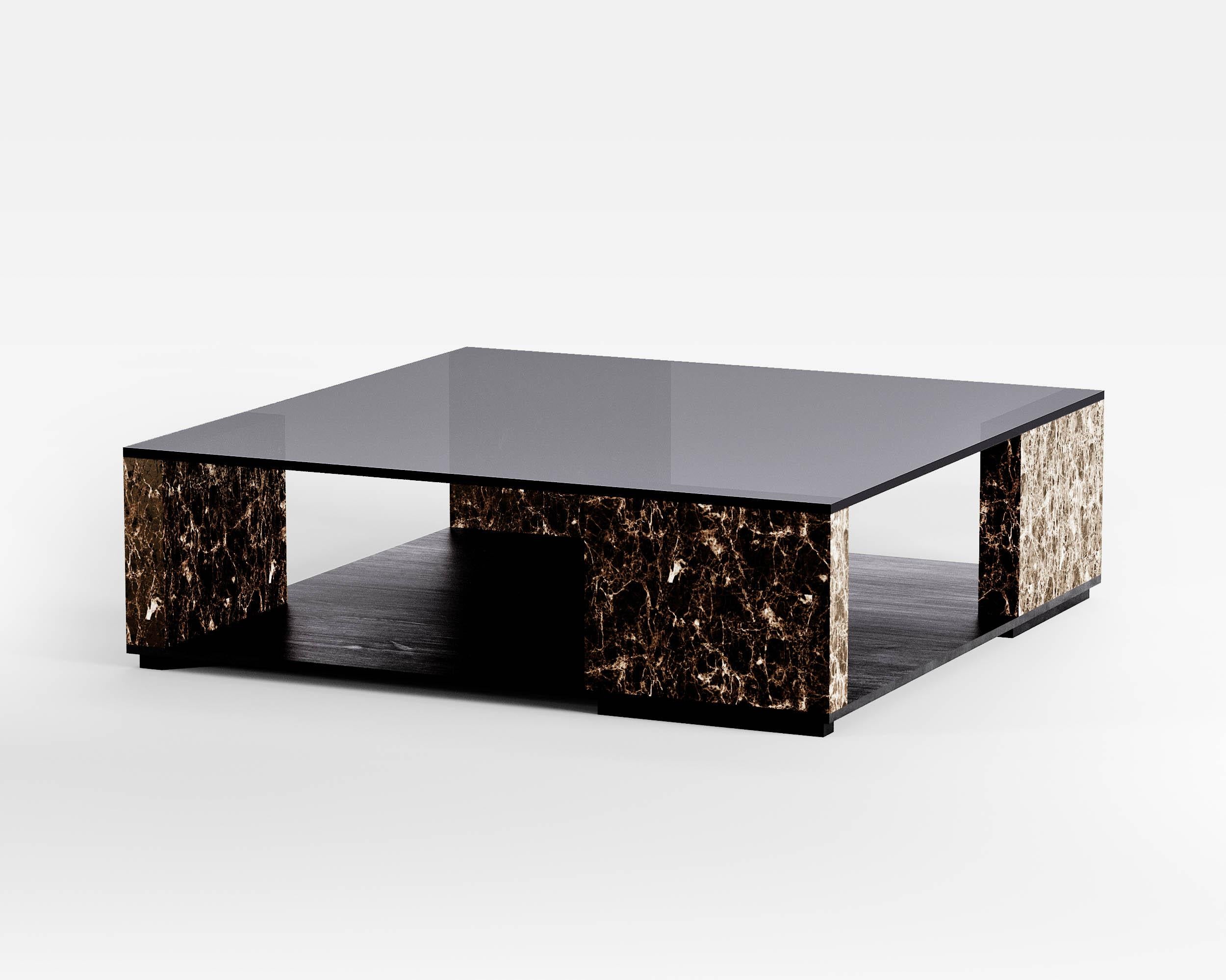 Organic Modern Contemporary Coffee Table 'Quattropietre', Emperador Marble, Square For Sale