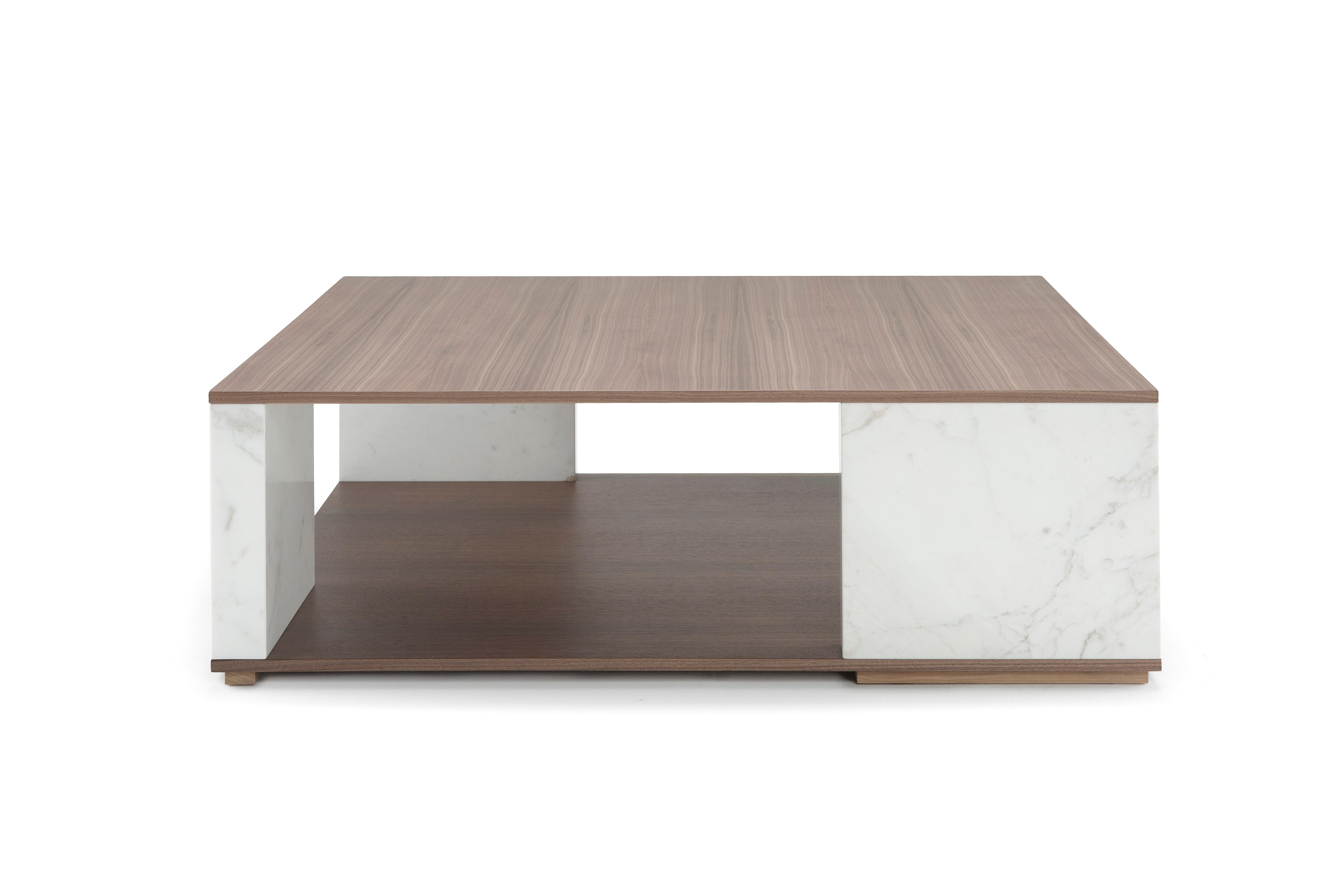 Metal Contemporary Coffee Table 'Quattropietre', Emperador Marble, Square For Sale