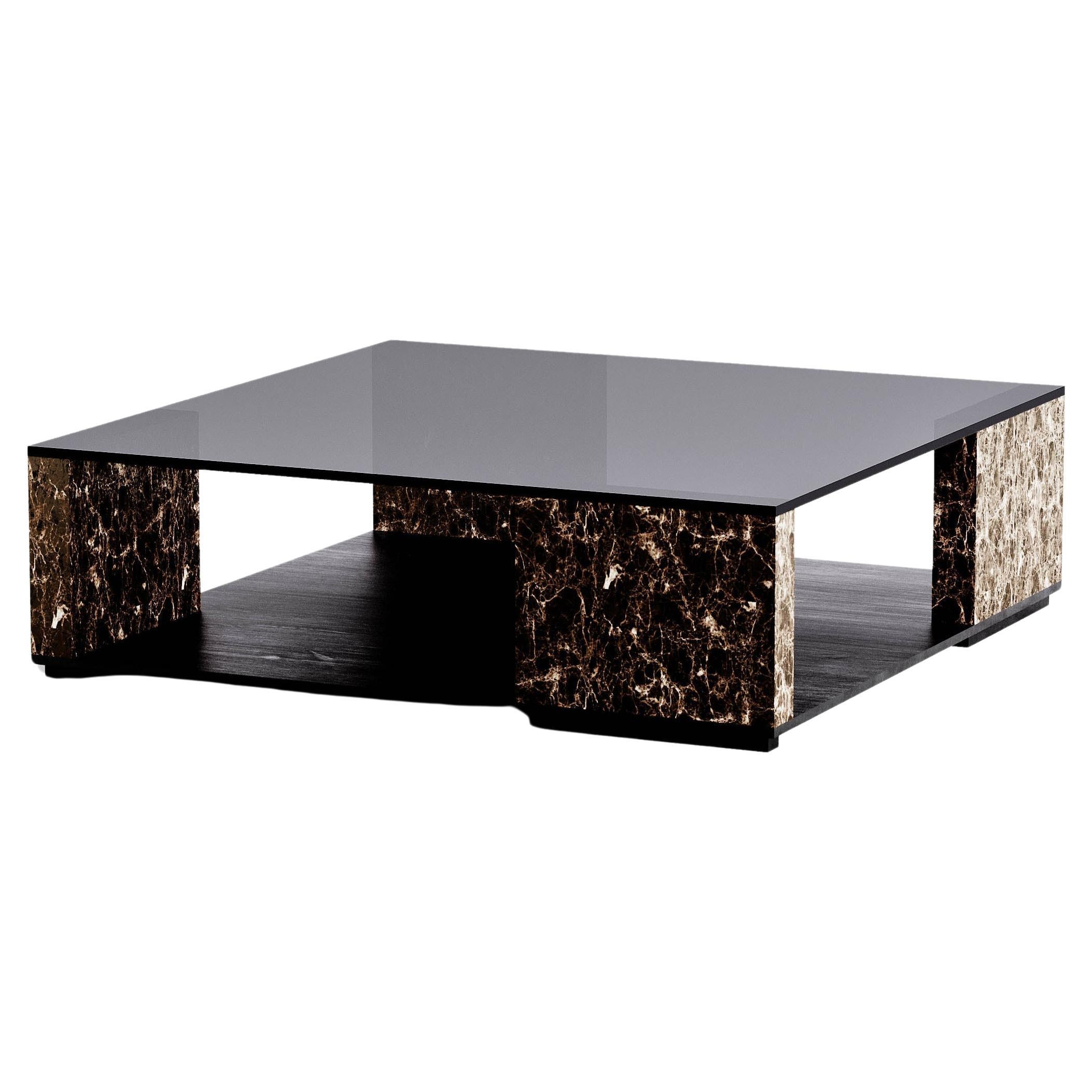 Contemporary Coffee Table 'Quattropietre', Emperador Marble, Square For Sale