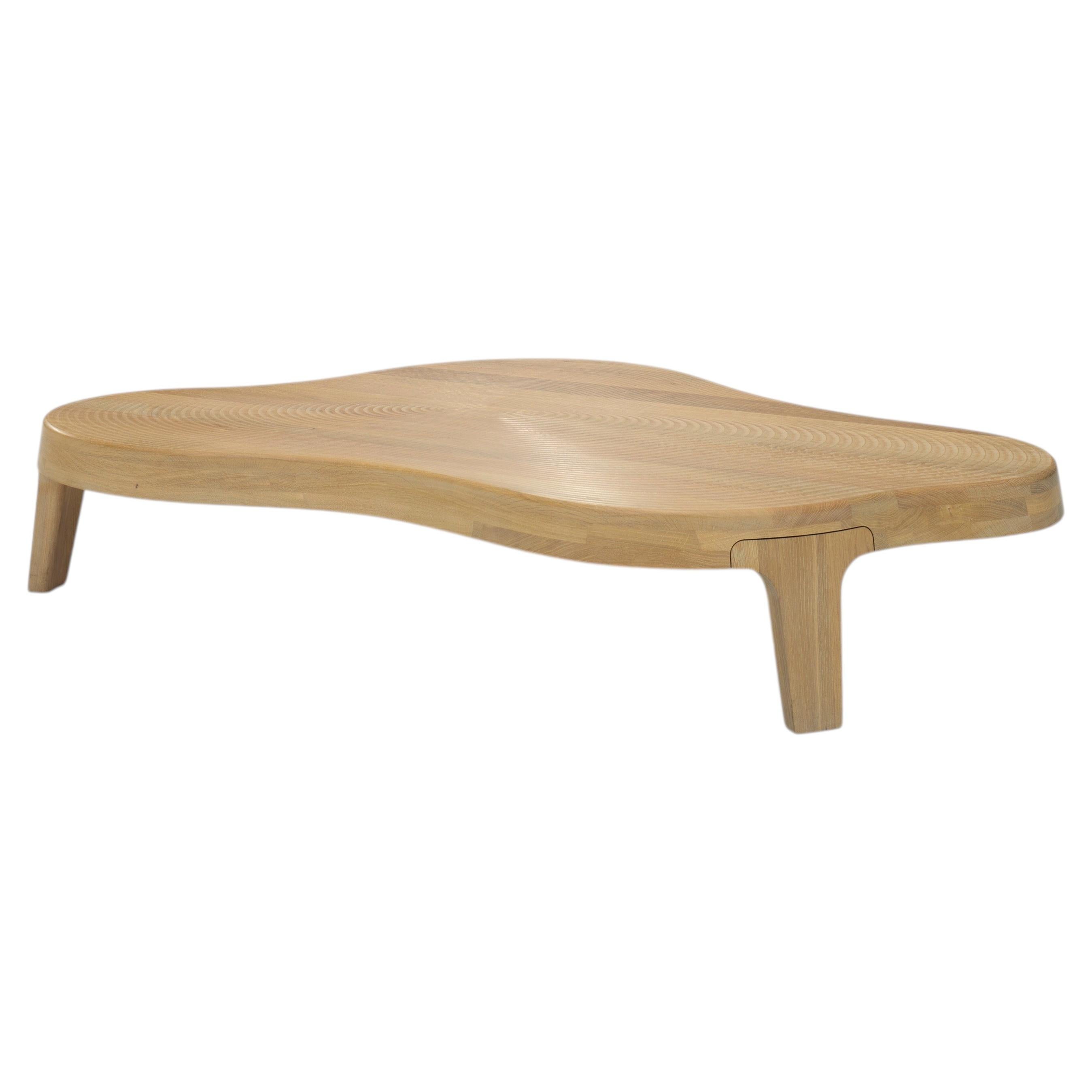 Contemporary Coffee Table 'Isola', by LINTELOO, 135-85 White Wash Oak w/ rings