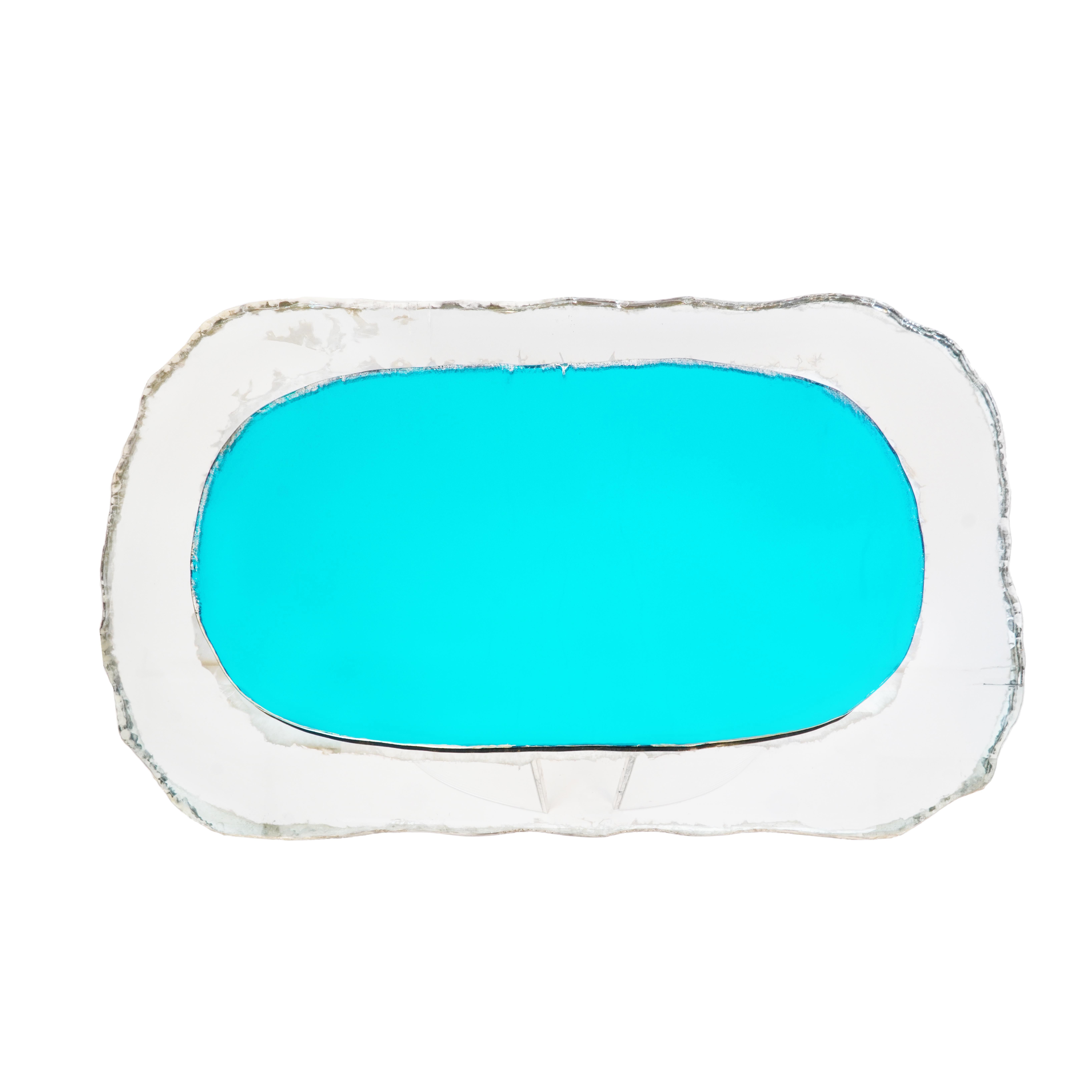 PVC Table basse contemporaine Gem Surface en verre Aqua Silver et pieds transparents en vente