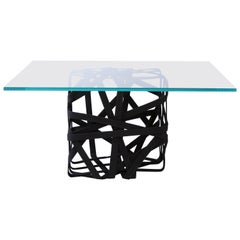 Contemporary Coffee Table, Solidified Black Cotton Base with Glass Surface