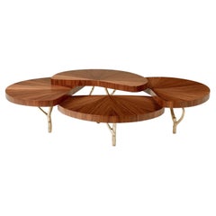 Contemporary Coffee Table With A Brass Cast Base & Wood Top