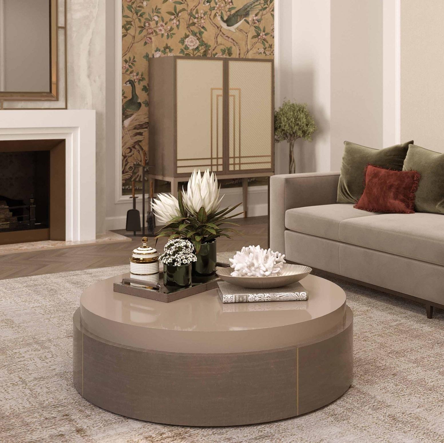 Modern Contemporary Coffee Table with a Lacquered Top & Wooden Base For Sale