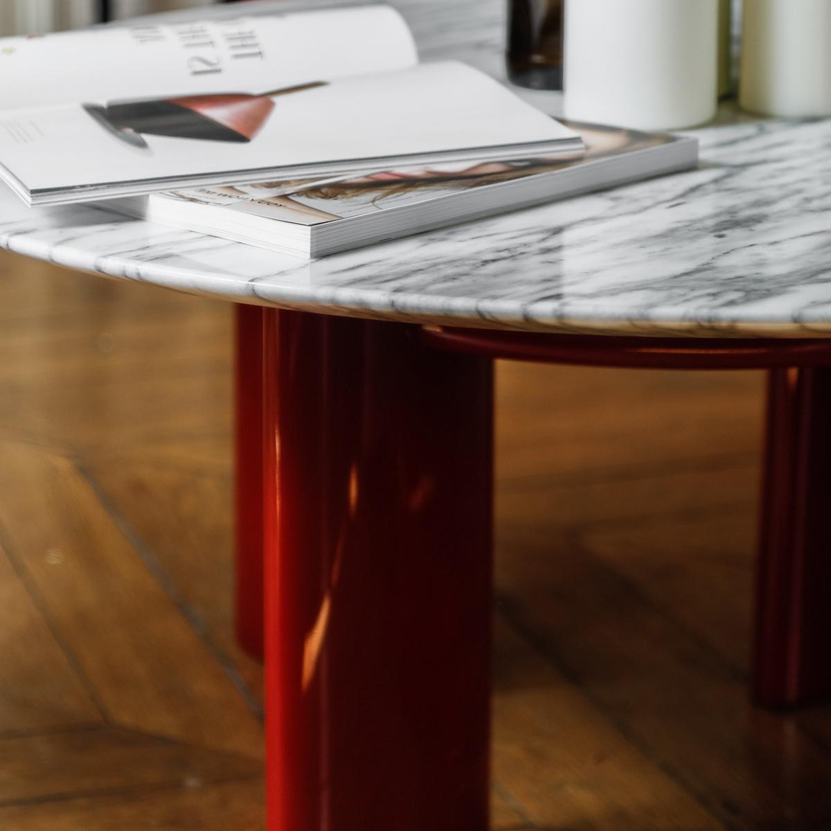 Contemporary Coffee Table with Red Lacquered Legs and White Marble In New Condition In New York, NY