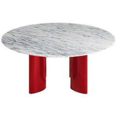 Contemporary Coffee Table with Red Lacquered Legs and White Marble