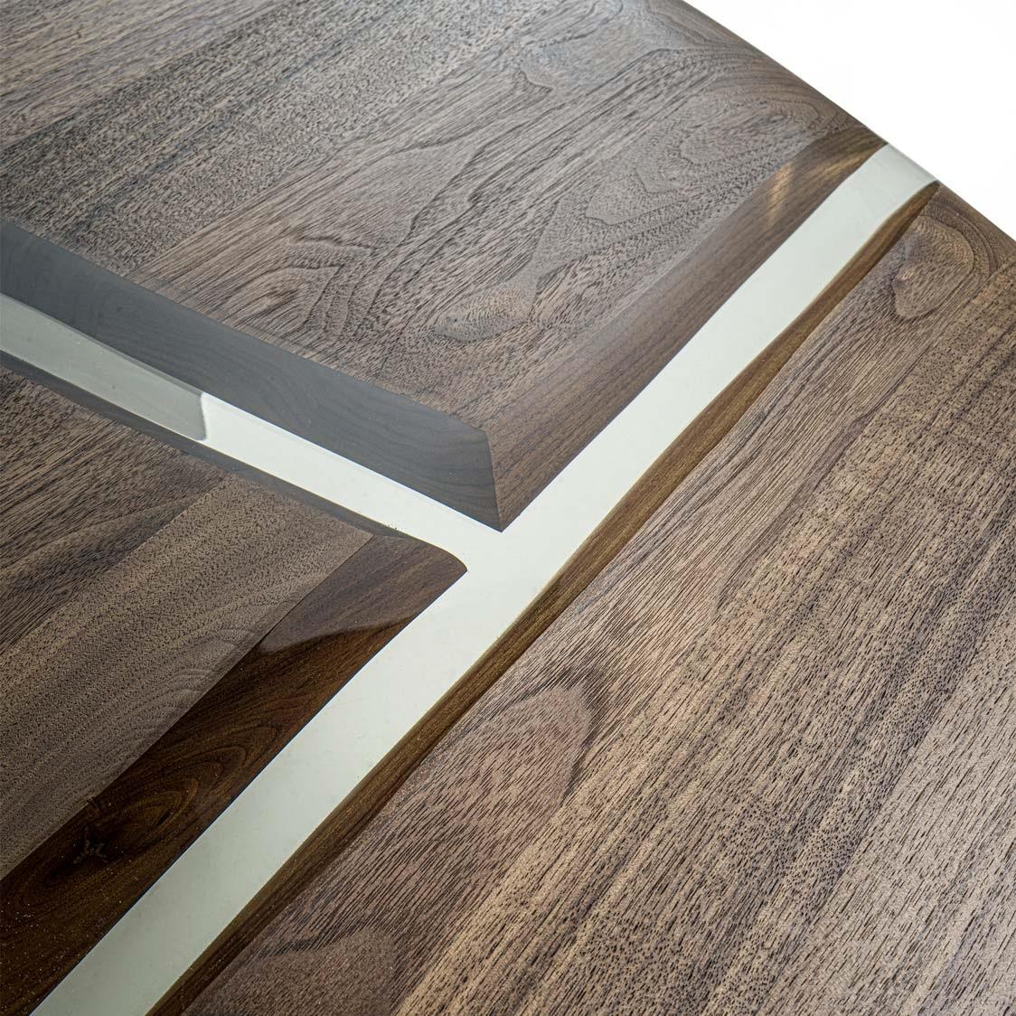 Contemporary Coffee Table with Solid Wood Top and Brushed Aged Bronze Feet For Sale 1