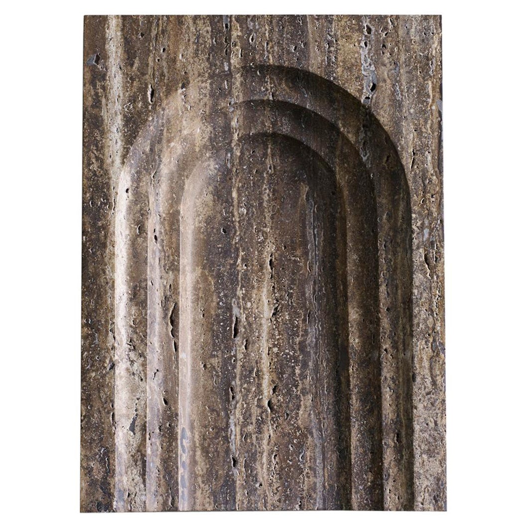 Contemporary Coffee Travertine Block Dish with Arched Details by Henry Wilson