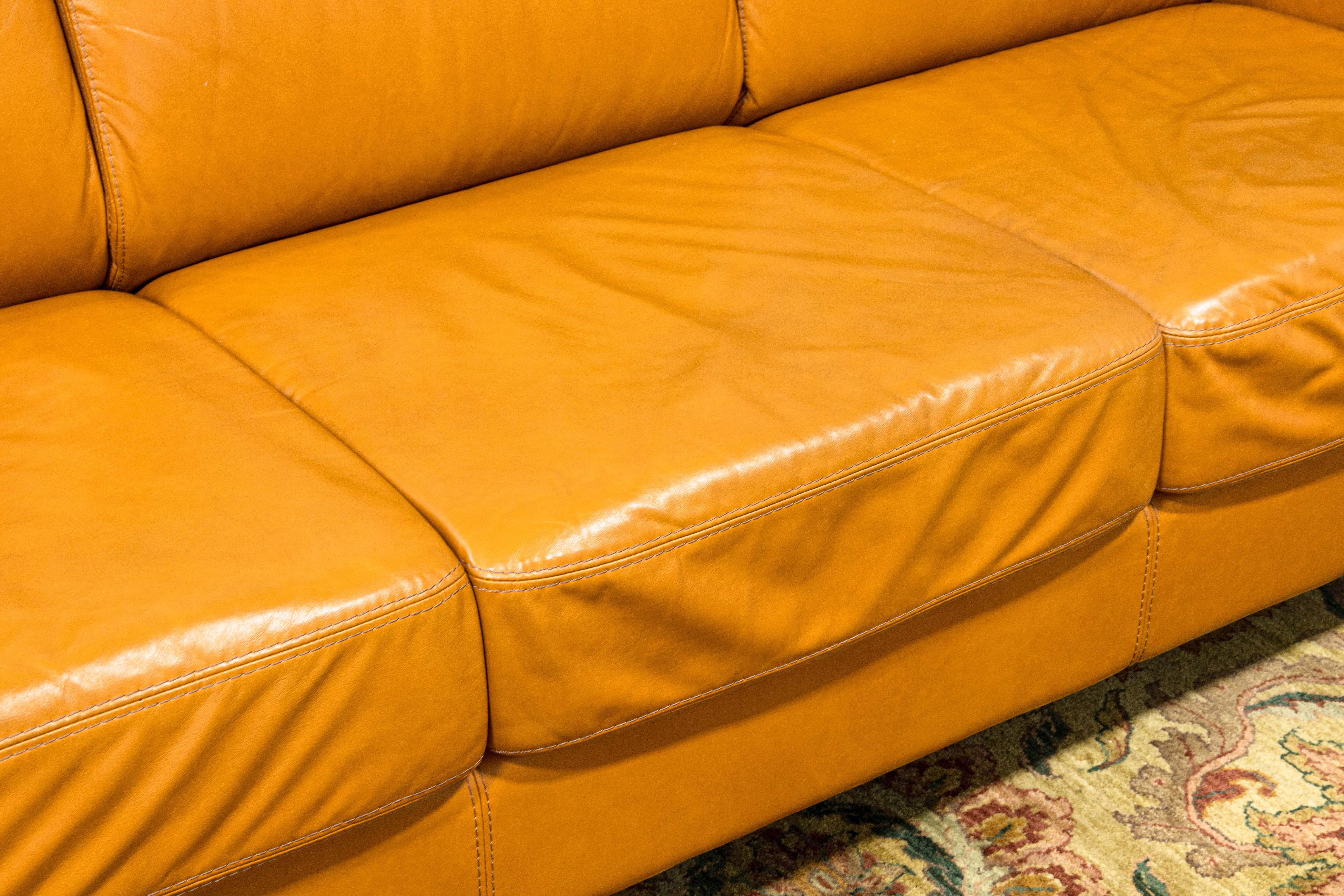 Italian Contemporary Cognac Leather Sofa by Giuliano Giusta for Collezione Divani