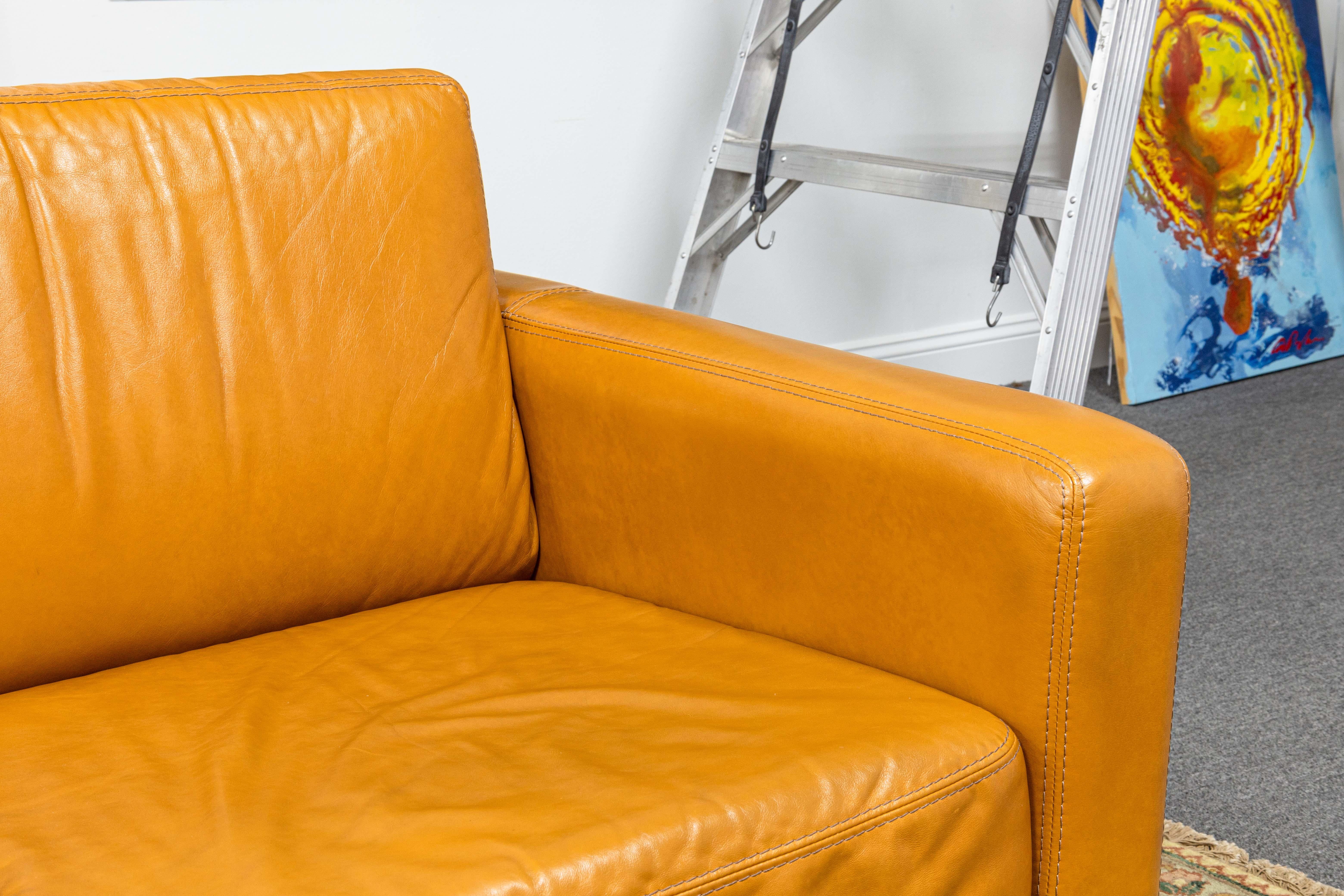 Contemporary Cognac Leather Sofa by Giuliano Giusta for Collezione Divani In Good Condition In Keego Harbor, MI