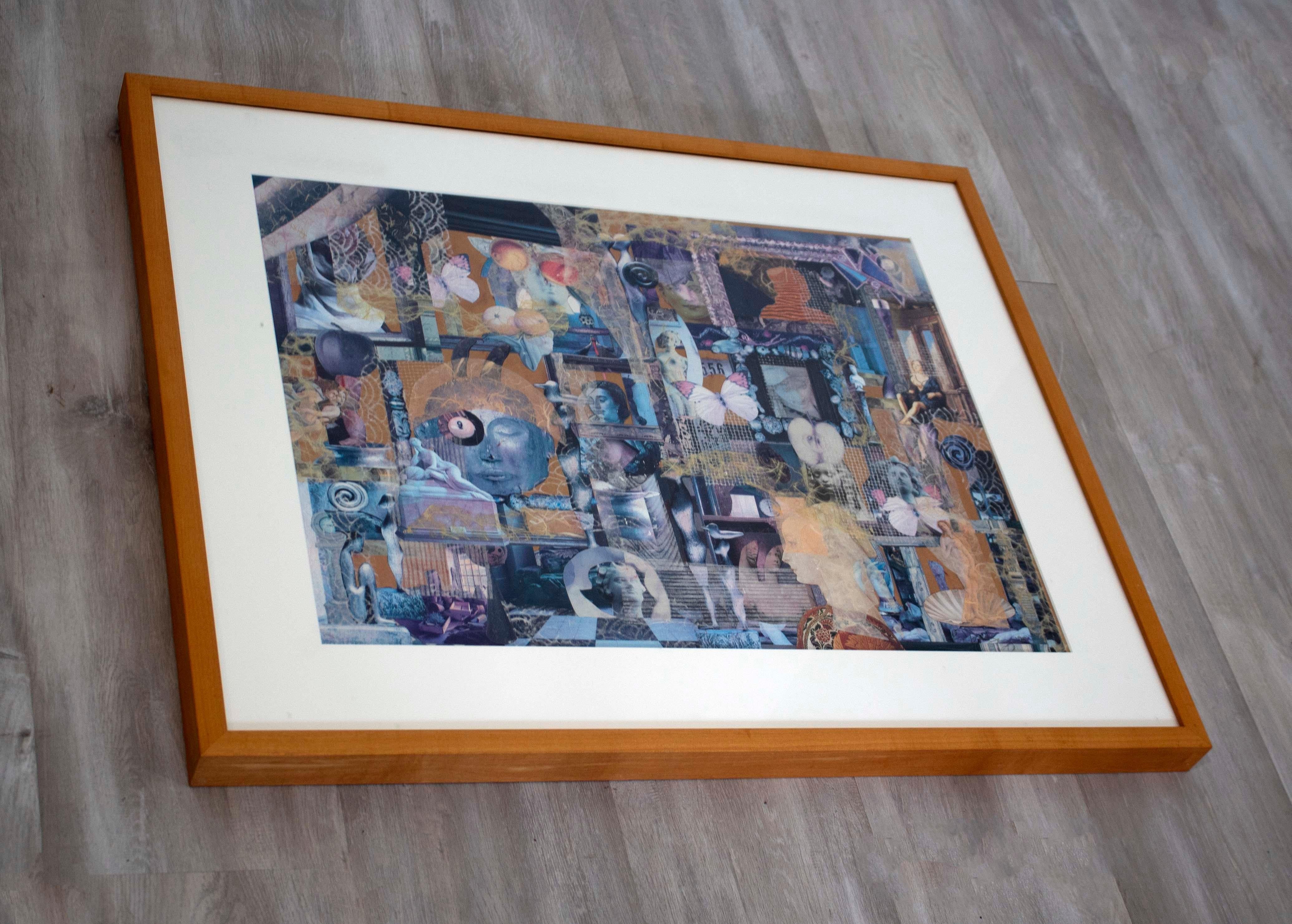 For your consideration is a complex contemporary collage dated 1995 and signed by Day (24.5 H x 30.25 W framed). In excellent condition.
    