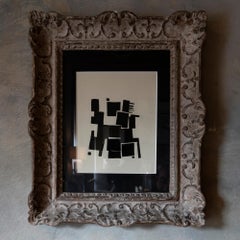 Zeitgenössische Collage-Wandkunst, Vintage-Holzrahmen, Italien 2022