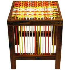 Contemporary Color Blocking Stool in Kiaat Wood with Oiled Finish and Nylon