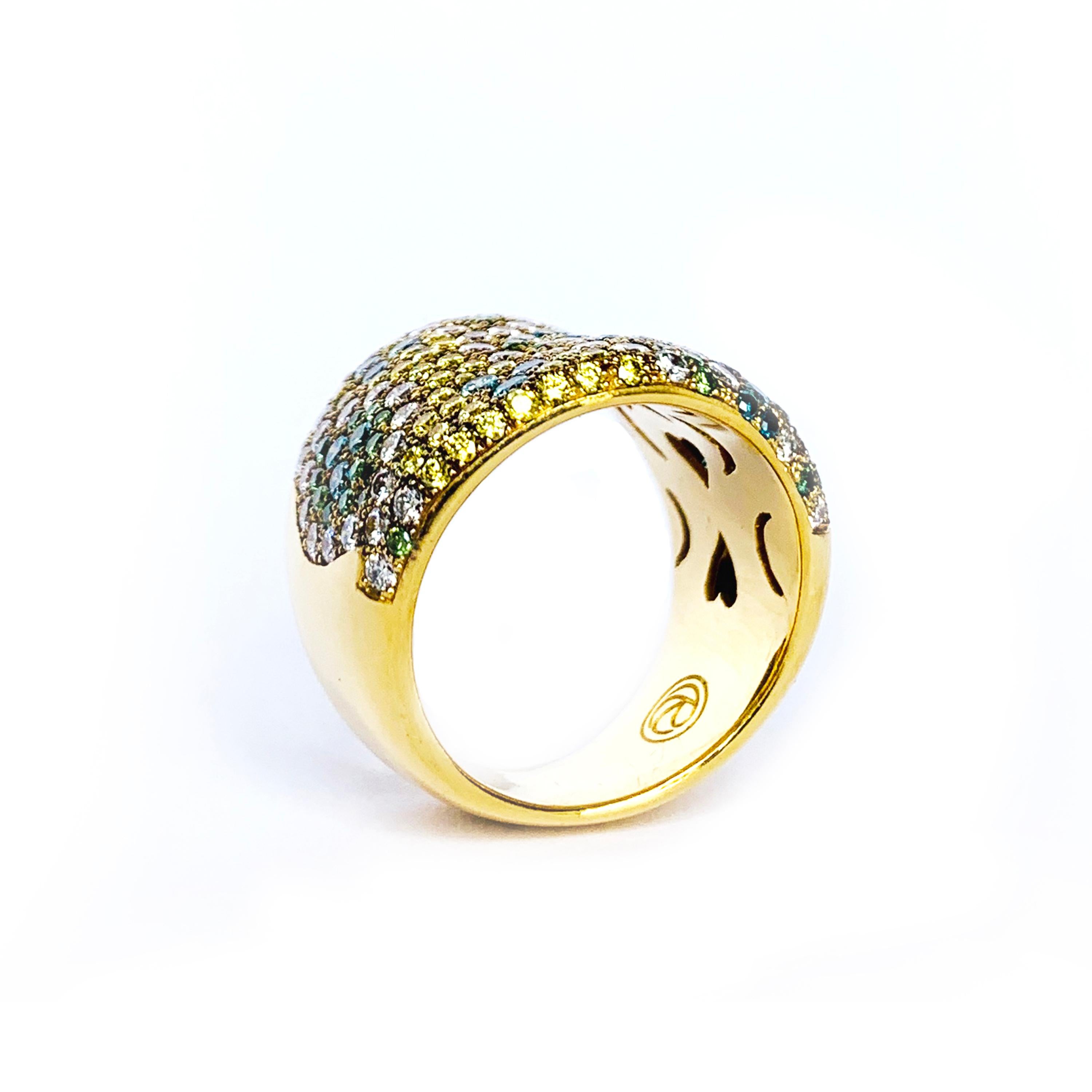 Round Cut Rosior one-off Fancy Color Diamond Cocktail Ring set in Yellow Gold  For Sale