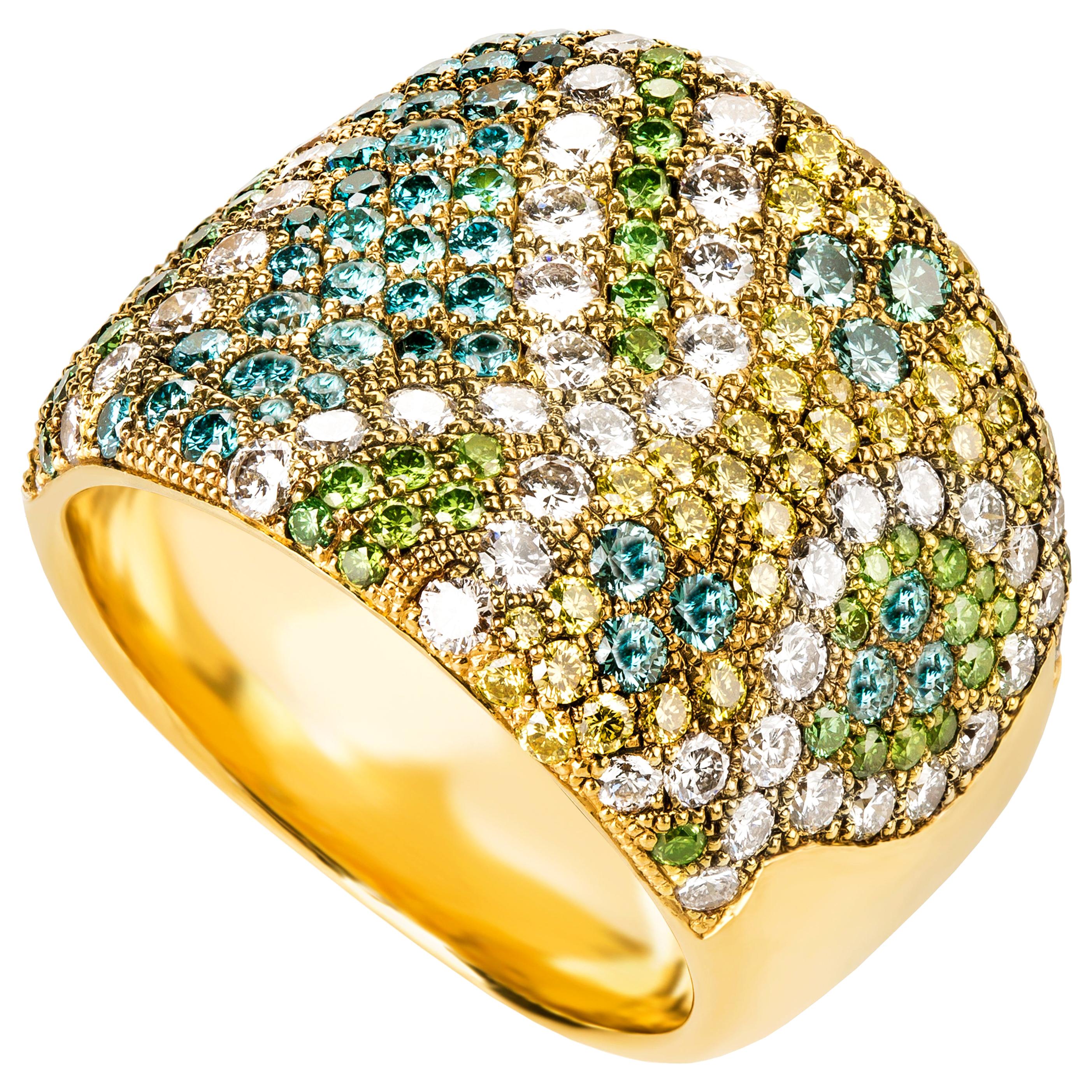 Rosior one-off Fancy Color Diamond Cocktail Ring set in Yellow Gold 
