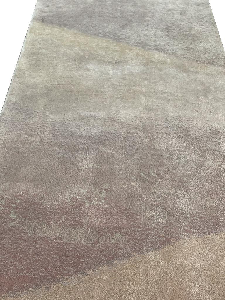 Contemporary Colorblock Blush Light Blue Purple Hand Knotted Wool and Silk Rug For Sale 9