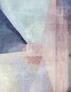 Contemporary Colorblock Blush Light Blue Purple Hand Knotted Wool and Silk Rug