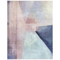 Alfombra contemporánea de lana y seda anudada a mano Colorblock Blush Light Blue Purple