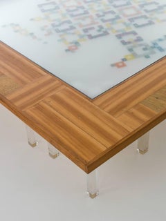 Contemporary Colored Mosaiced Coffee Table Cobogó in Wood, Acrylic, Glass, Resin