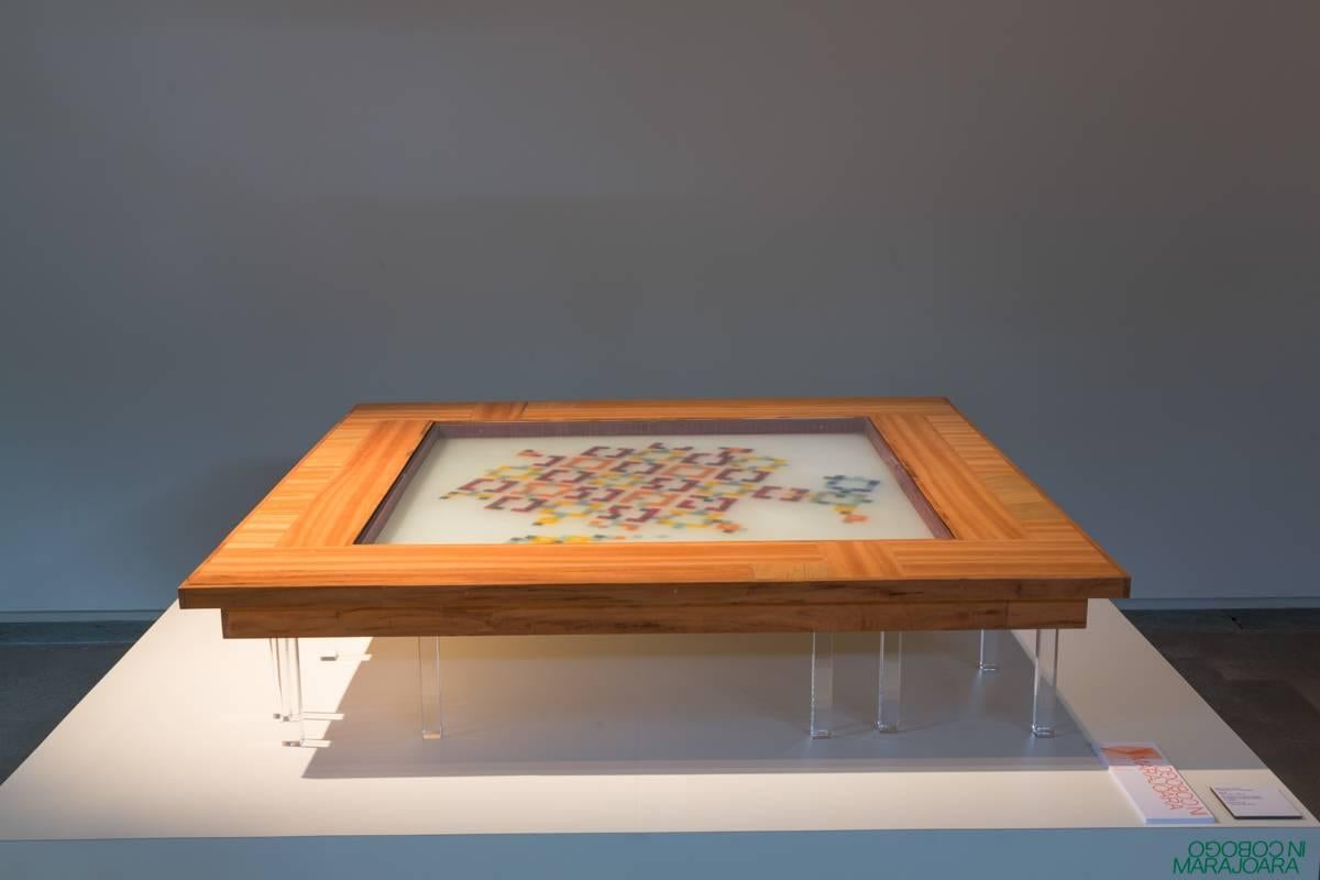 Modern Contemporary Colored Mosaiced Coffee Table Cobogó in Wood, Acrylic, Glass, Resin For Sale