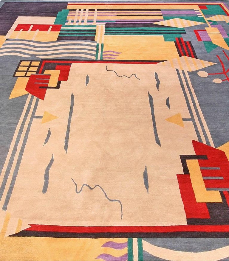 Tibetan Contemporary Art Deco Design Handmade Wool Rug by Doris Leslie Blau For Sale
