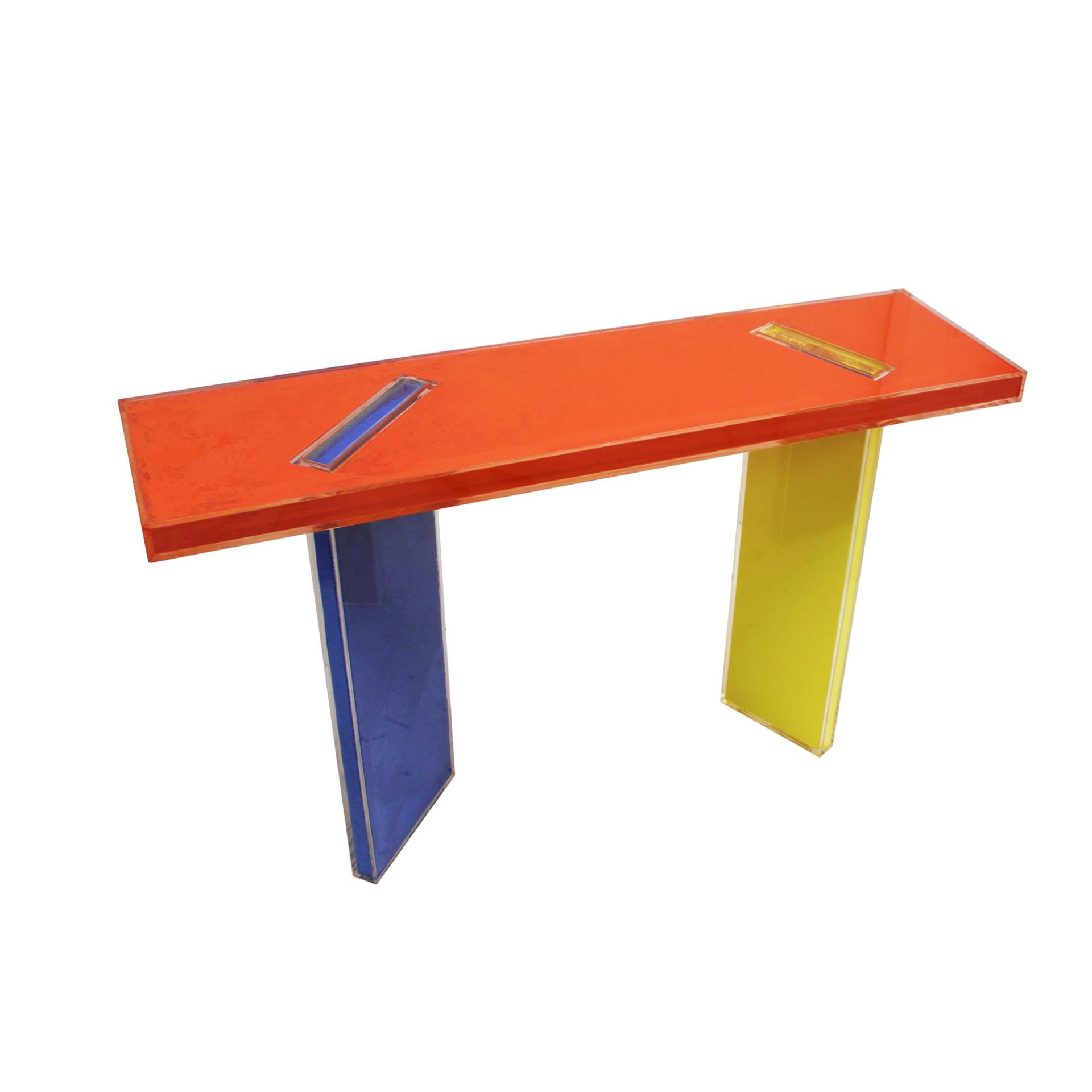 Spanish Contemporary Orange, Yellow and Blue in Plexiglass Console Designed by La Studio For Sale
