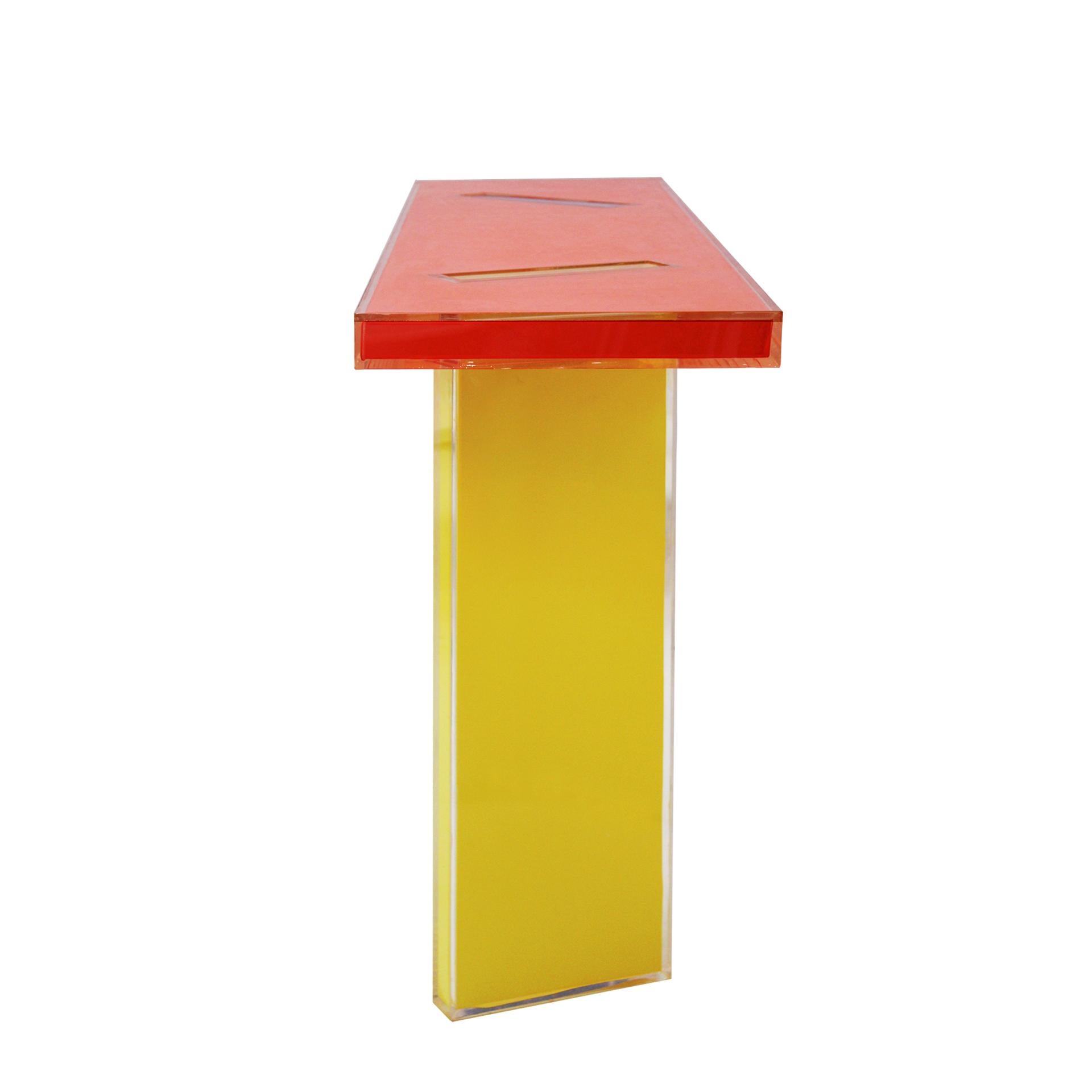 Plastic Contemporary Orange, Yellow and Blue in Plexiglass Console Designed by La Studio For Sale