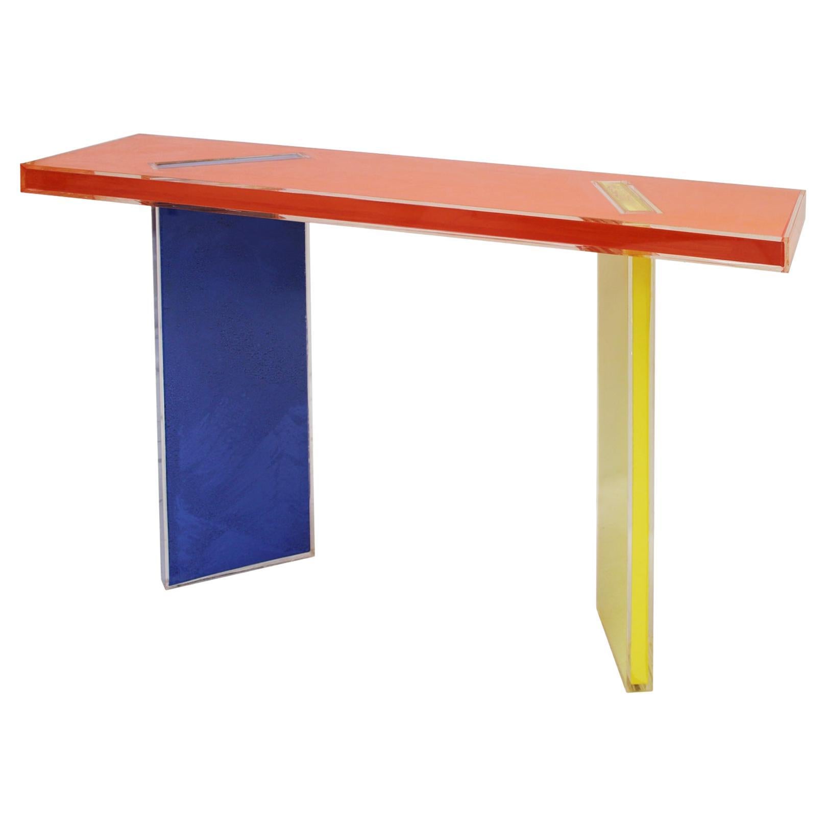 Console contemporaine orange, jaune et bleue en plexiglas conçue par La Studio en vente
