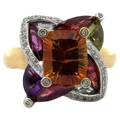 Contemporary Colorful Gemstone Diamond 18 Karat Yellow Gold Cocktail Ring