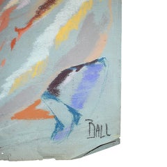 Pittura contemporanea a gesso colorata di nudo su sfondo blu del 1960 circa, firmata Ball