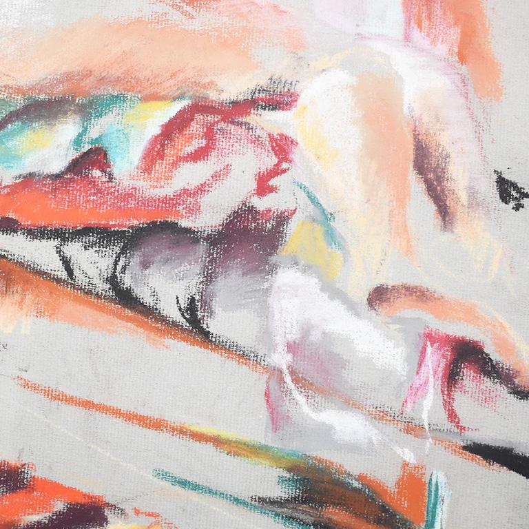 Mujer desnuda contemporánea de colores Boceto de tiza sobre gris circa 1960 Firmado Ball Estadounidense en venta