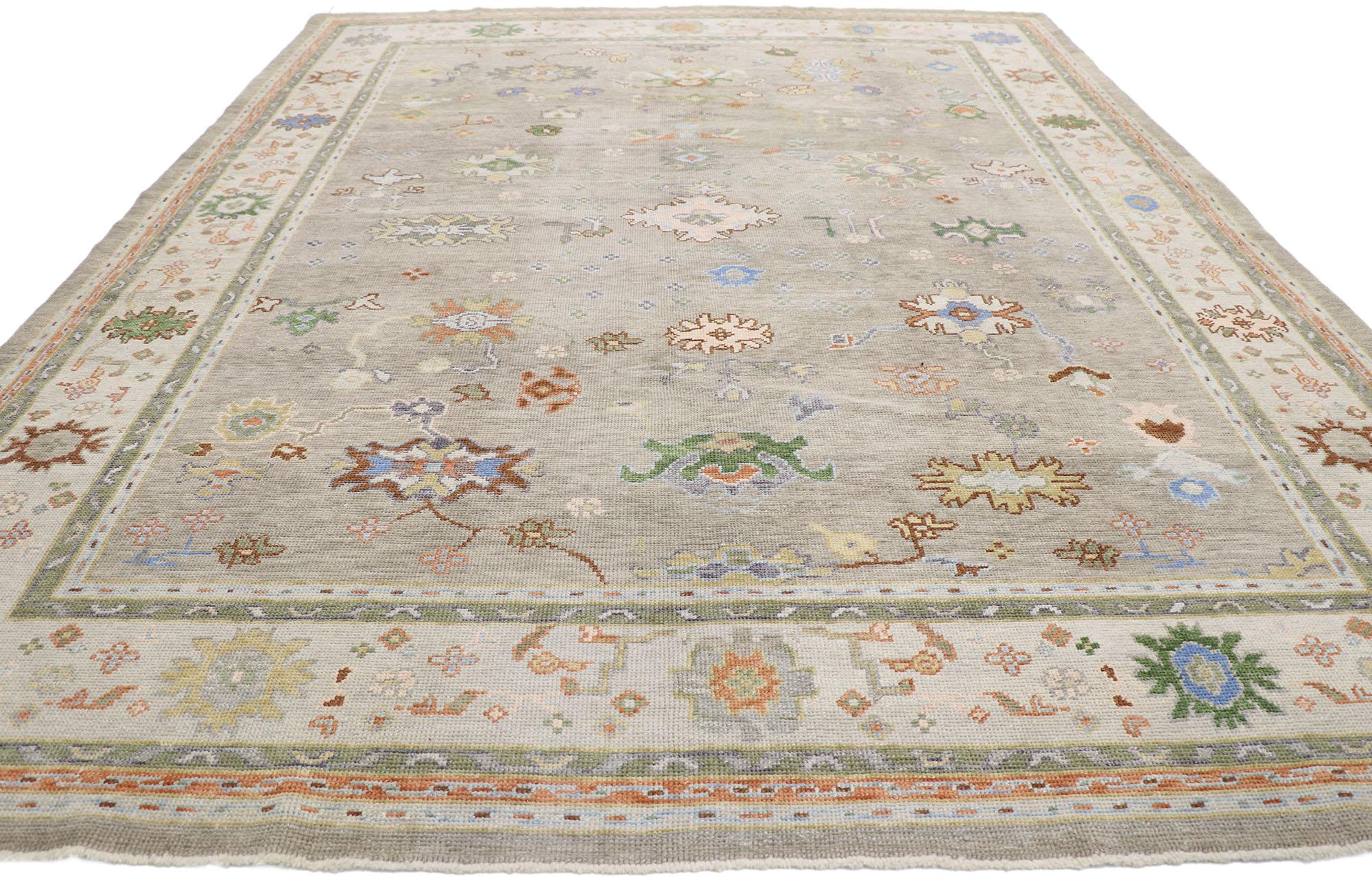 Hand-Knotted Contemporary Colorful Turkish Oushak Rug For Sale