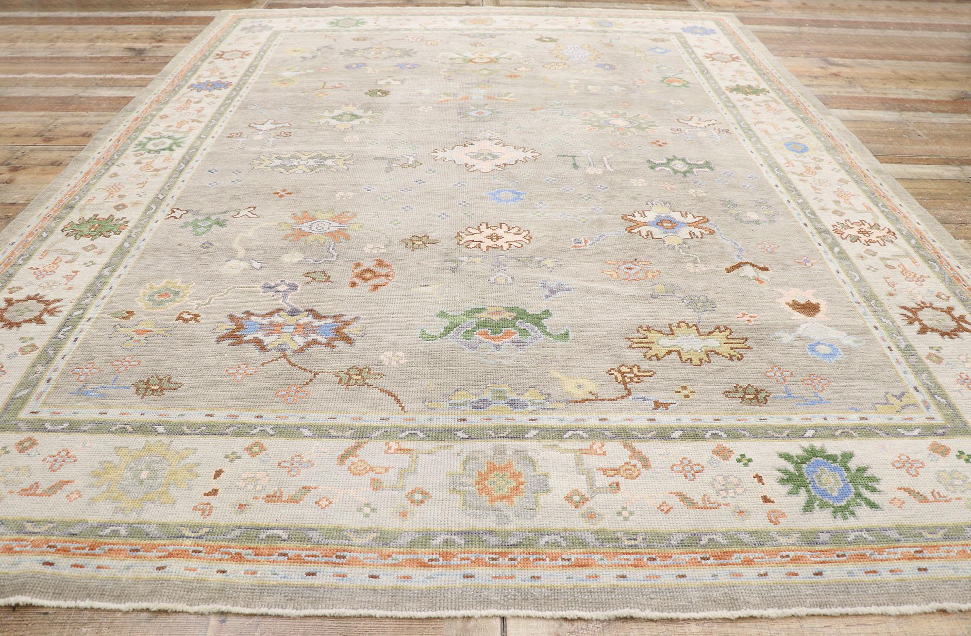 Laine Tapis Oushak turc contemporain aux couleurs vives en vente