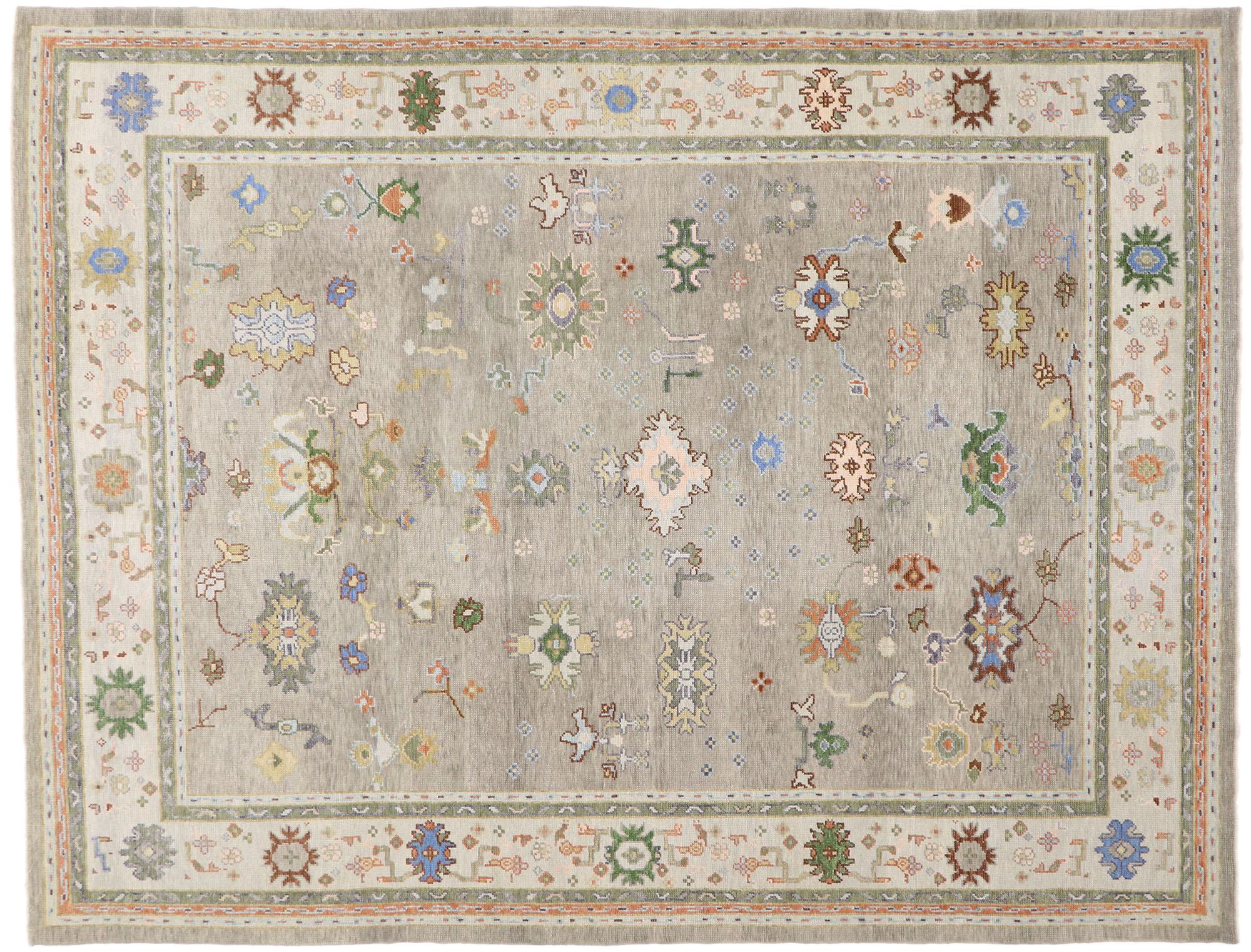 Contemporary Colorful Turkish Oushak Rug For Sale 4
