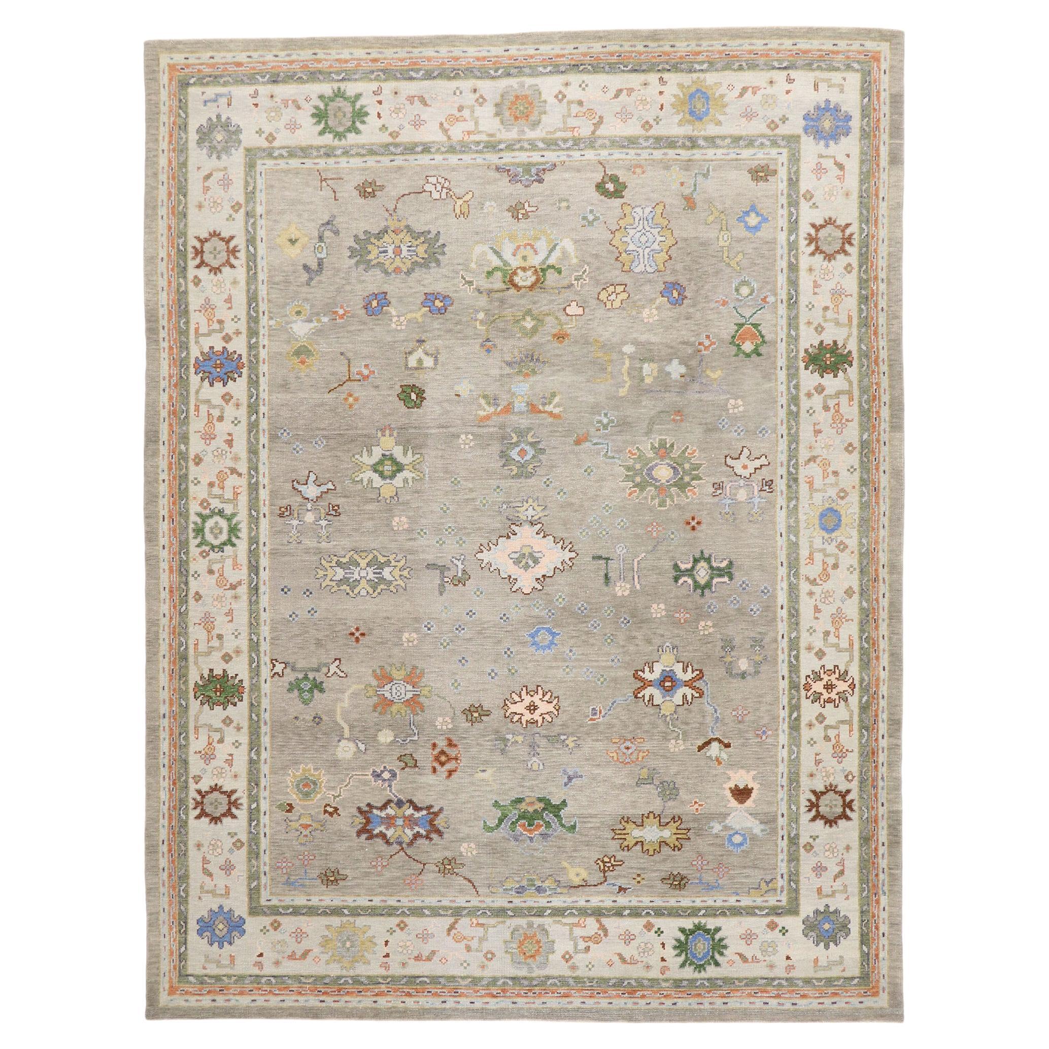 Contemporary Colorful Turkish Oushak Rug For Sale