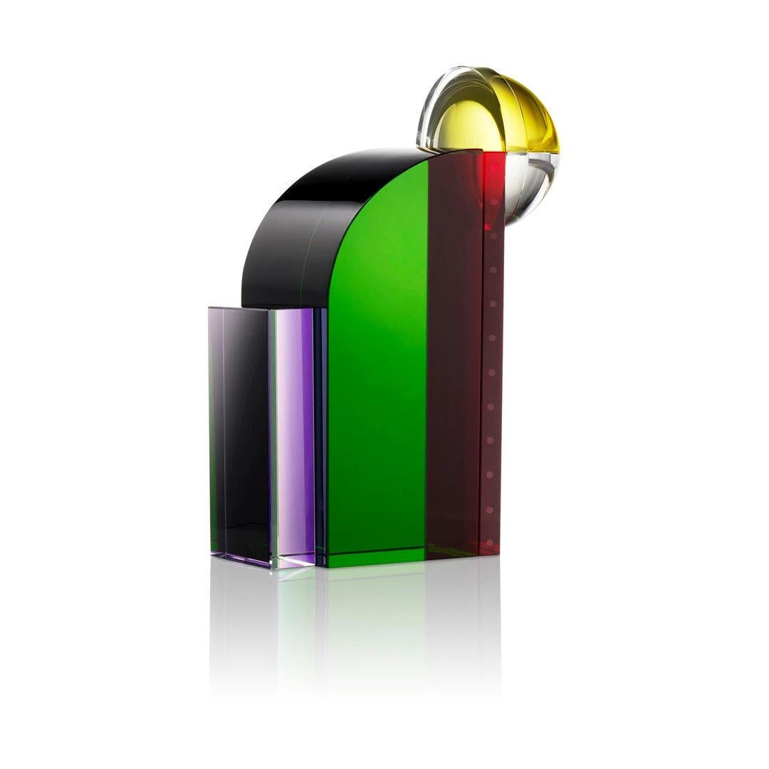 Zeitgenössische Buchstütze aus farbigem Kristall, Modell BOO.

Moderne Buchstütze aus geschliffenem Kristall, gefärbt in hellen, warmen Farben.

H: 20cm, B: 14cm, T: 7cm