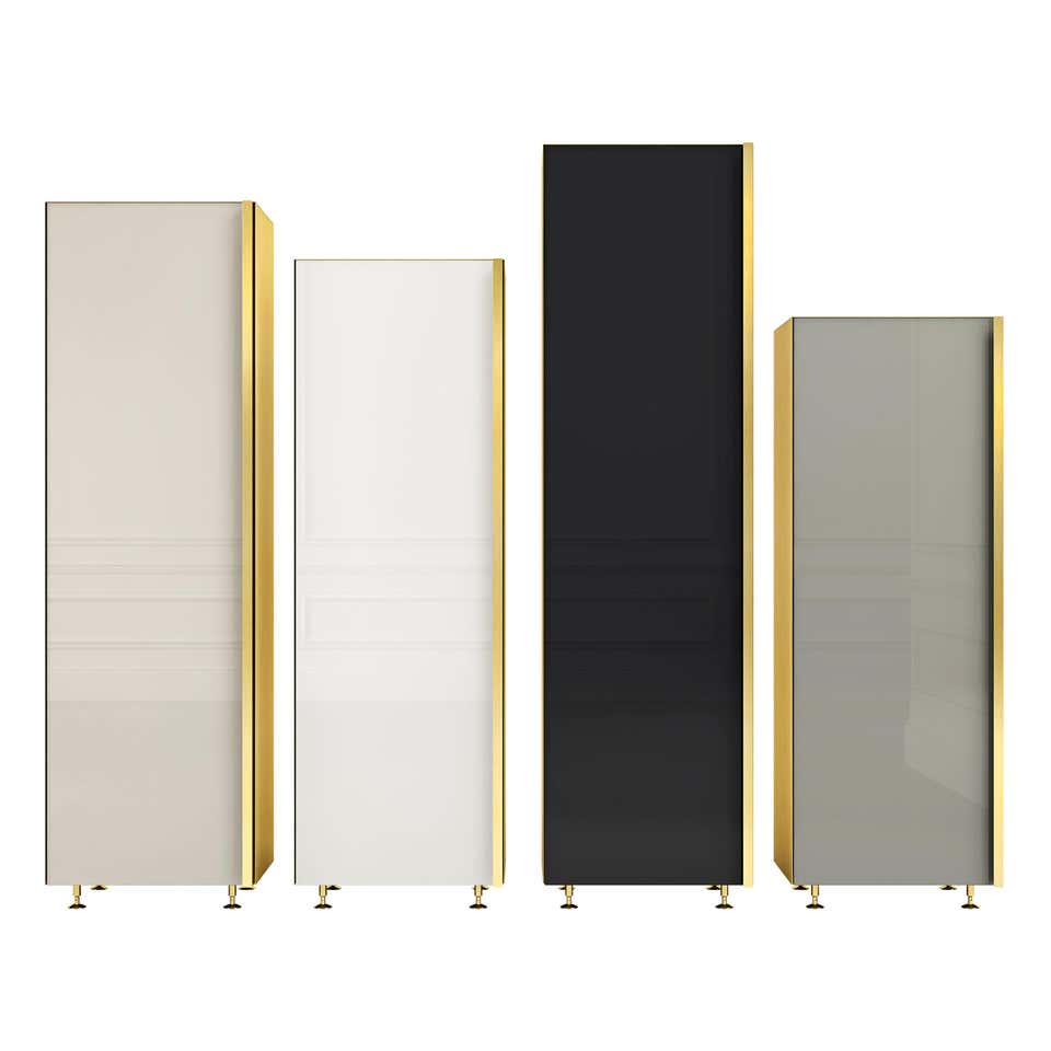 Contemporary Column Set of Four Brass Glass Cupboards Storage Unit ...