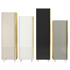 Contemporary Column Set of Four Brass Glass Cupboards Storage Unit Neutral