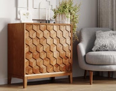 Contemporary Commode in Solid Oak with Hexagon Oak Mosaic + 3D Model
