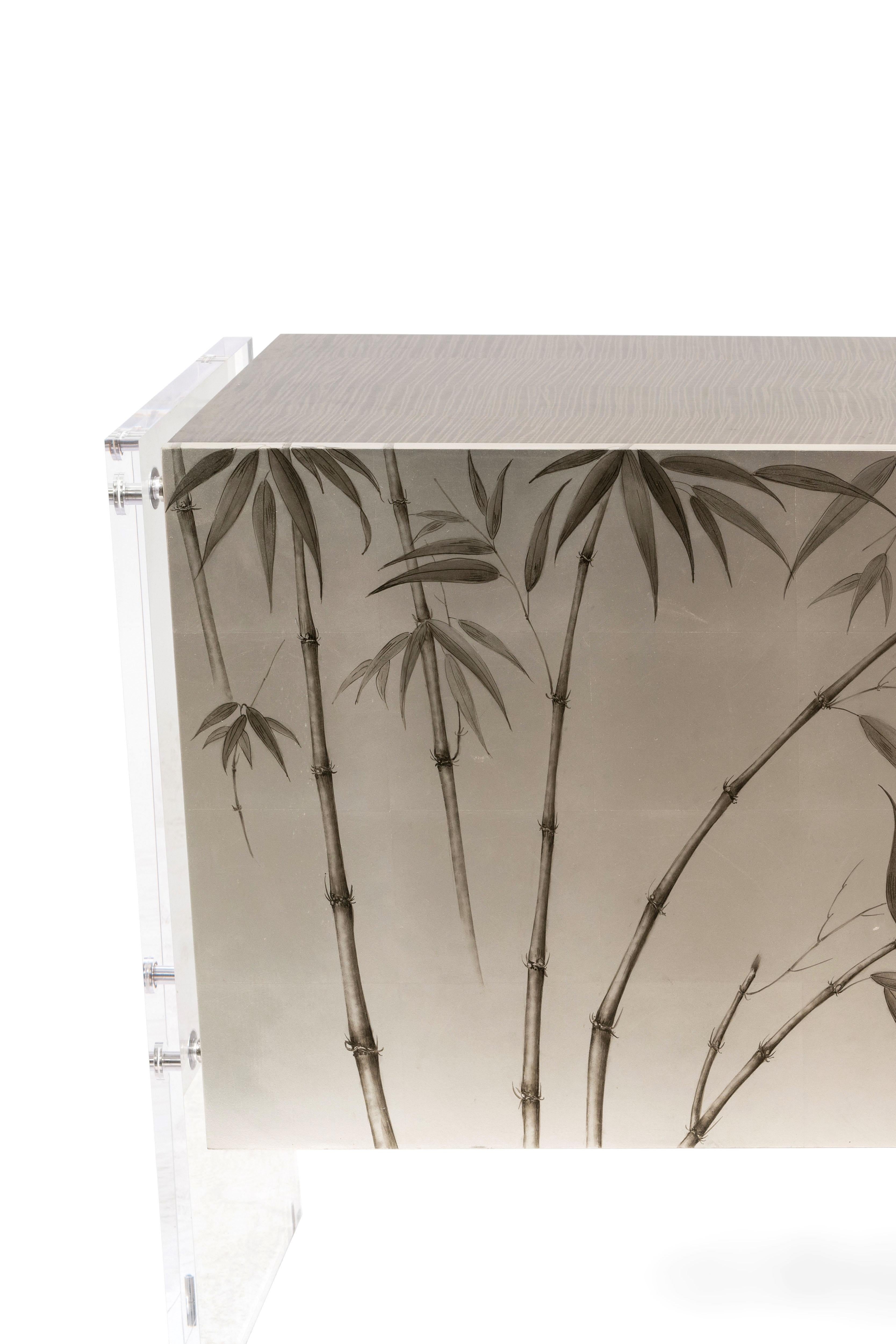 Post-Modern Contemporary Commode with Bamboo Floral Design