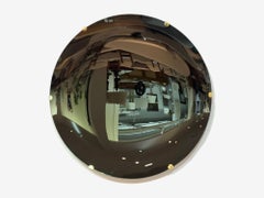 Contemporary, Concave Glass, Brass, Black Modern Space Age Wall Mirror