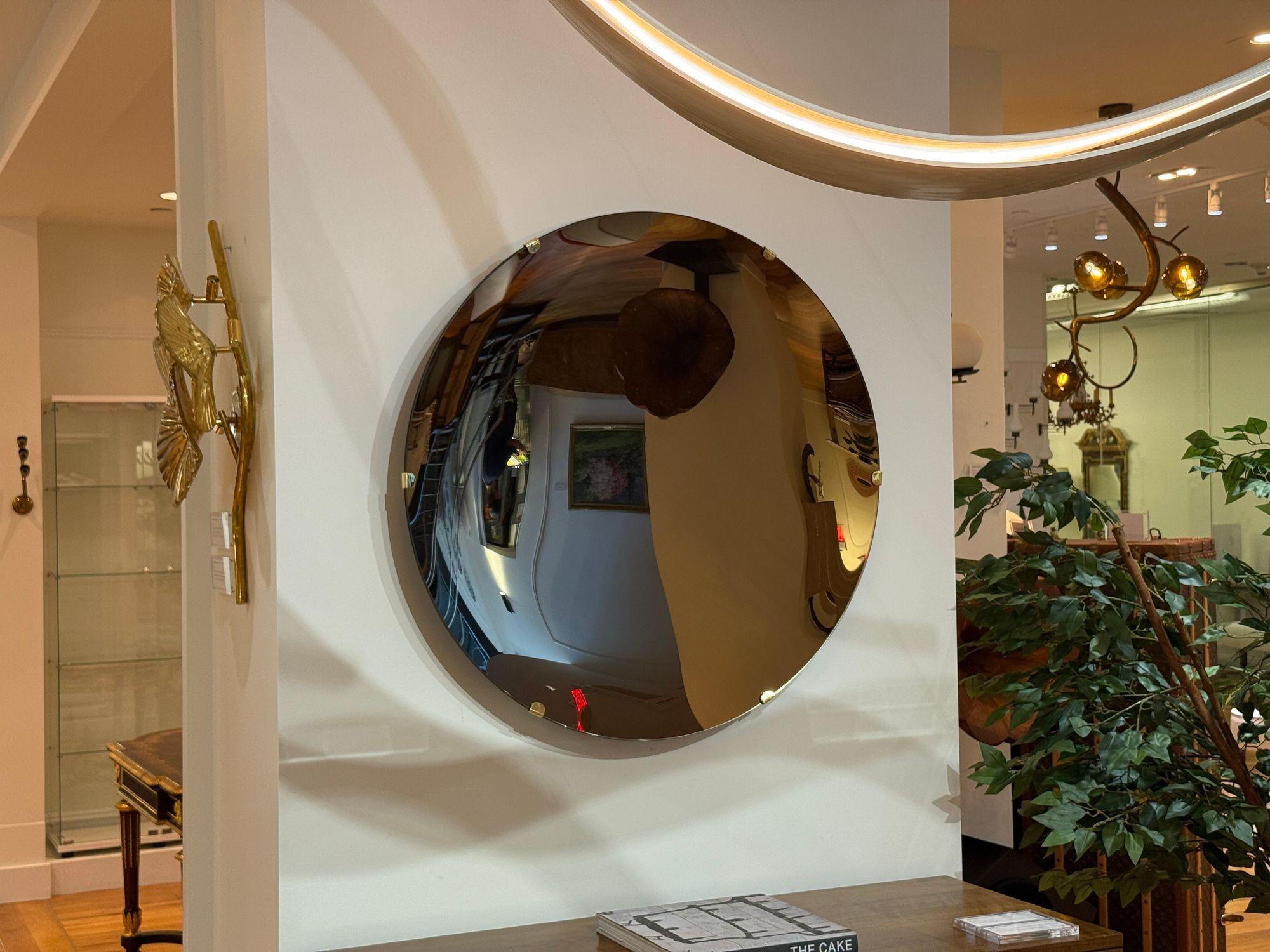 Contemporáneo, Cristal cóncavo, Latón, Bronce Espejo de pared Modern Space Age Moderno en venta