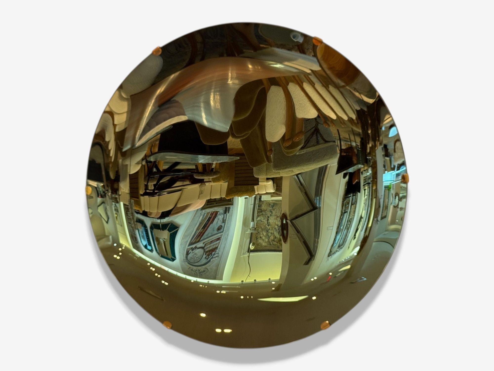 Zeitgenössisch, konkaves Glas, Messing, Vintage Grün Modern Space Age Wandspiegel im Angebot 2