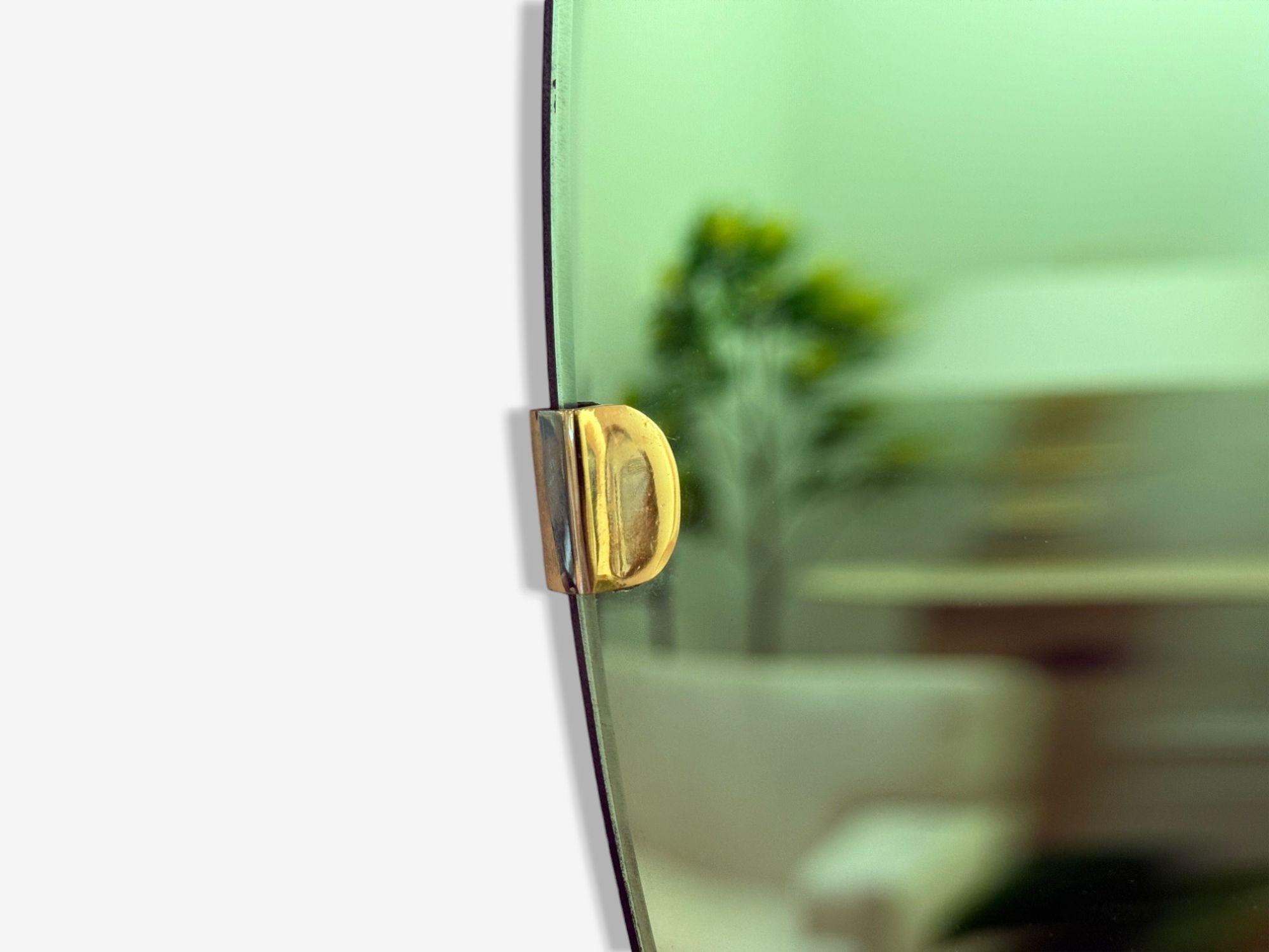 Zeitgenössisch, konkaves Glas, Messing, Vintage Grün Modern Space Age Wandspiegel im Angebot 3