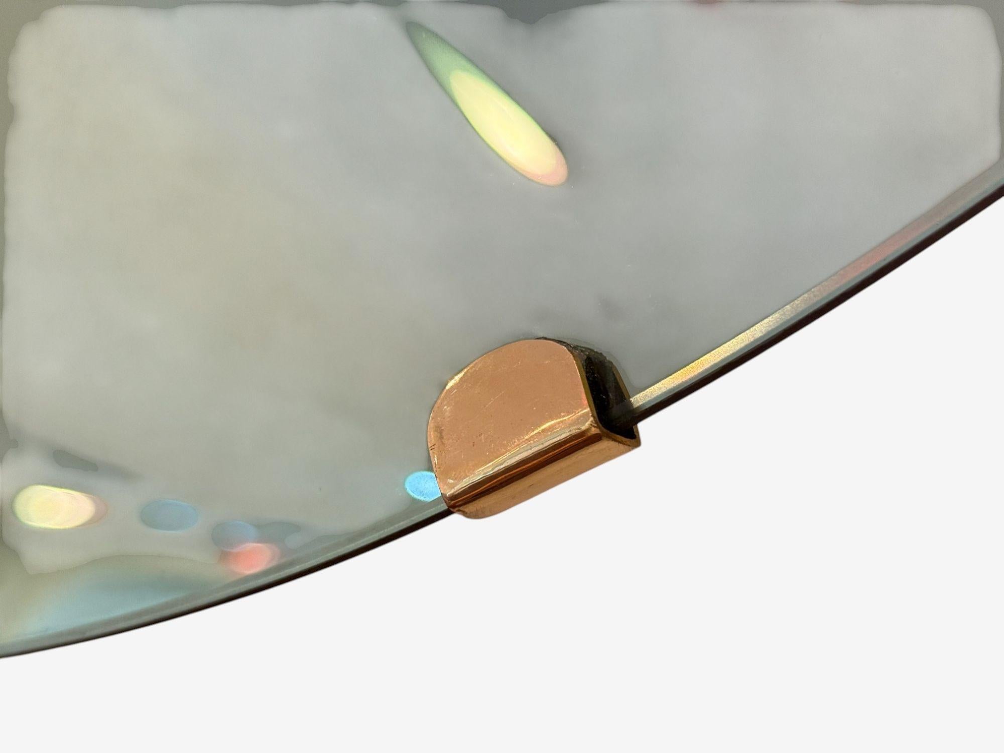 Zeitgenössisch, konkaves Glas, Messing, Vintage Grün Modern Space Age Wandspiegel im Angebot 4