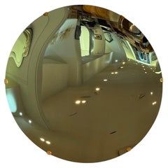 Contemporary, Concave Glass, Brass, Vintage Green Modern Space Age Wall Mirror