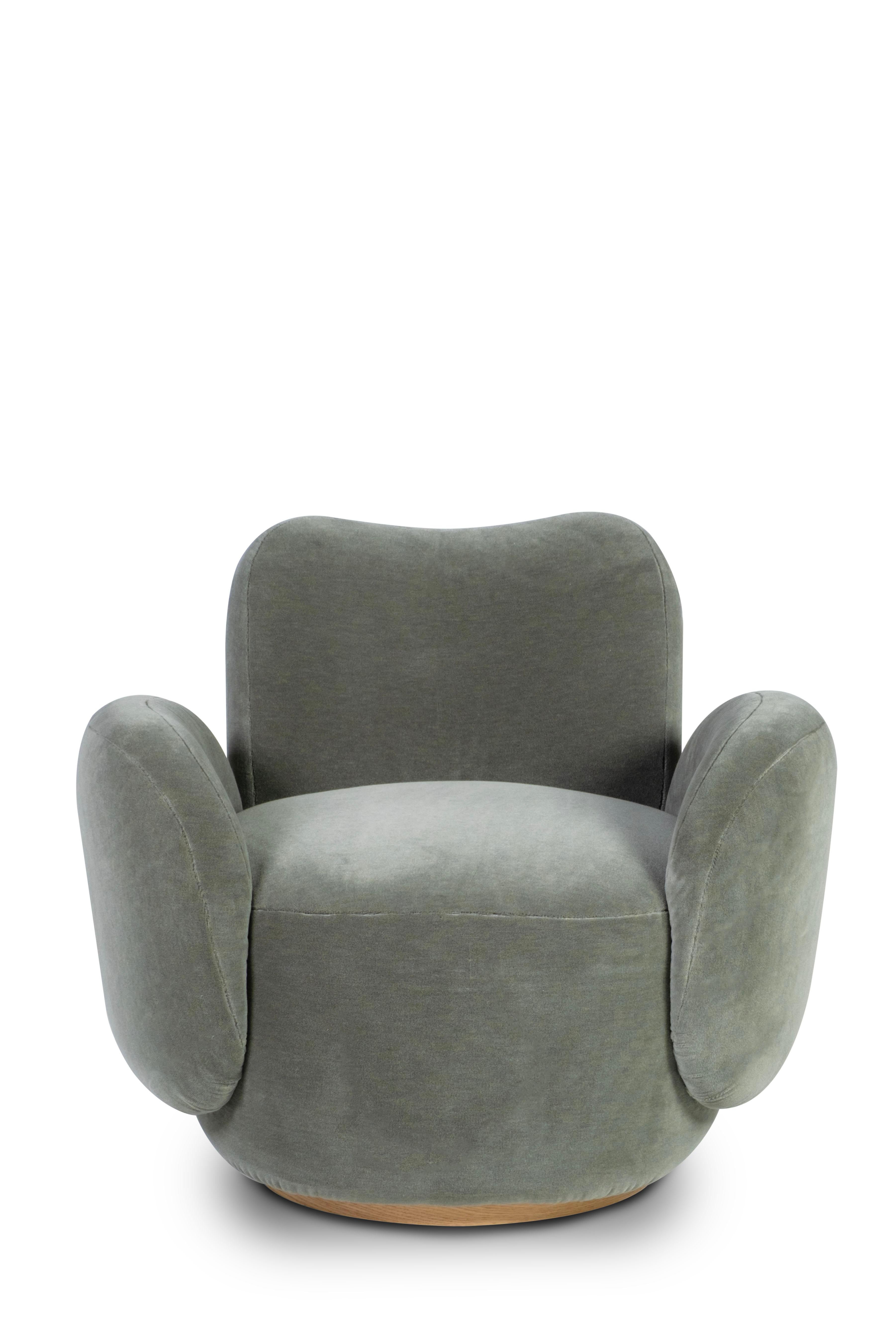 Spazzolato Sedia da salotto contemporanea Conchula, girevole, DEDAR Alpaca, fatta a mano da Greenapple in vendita