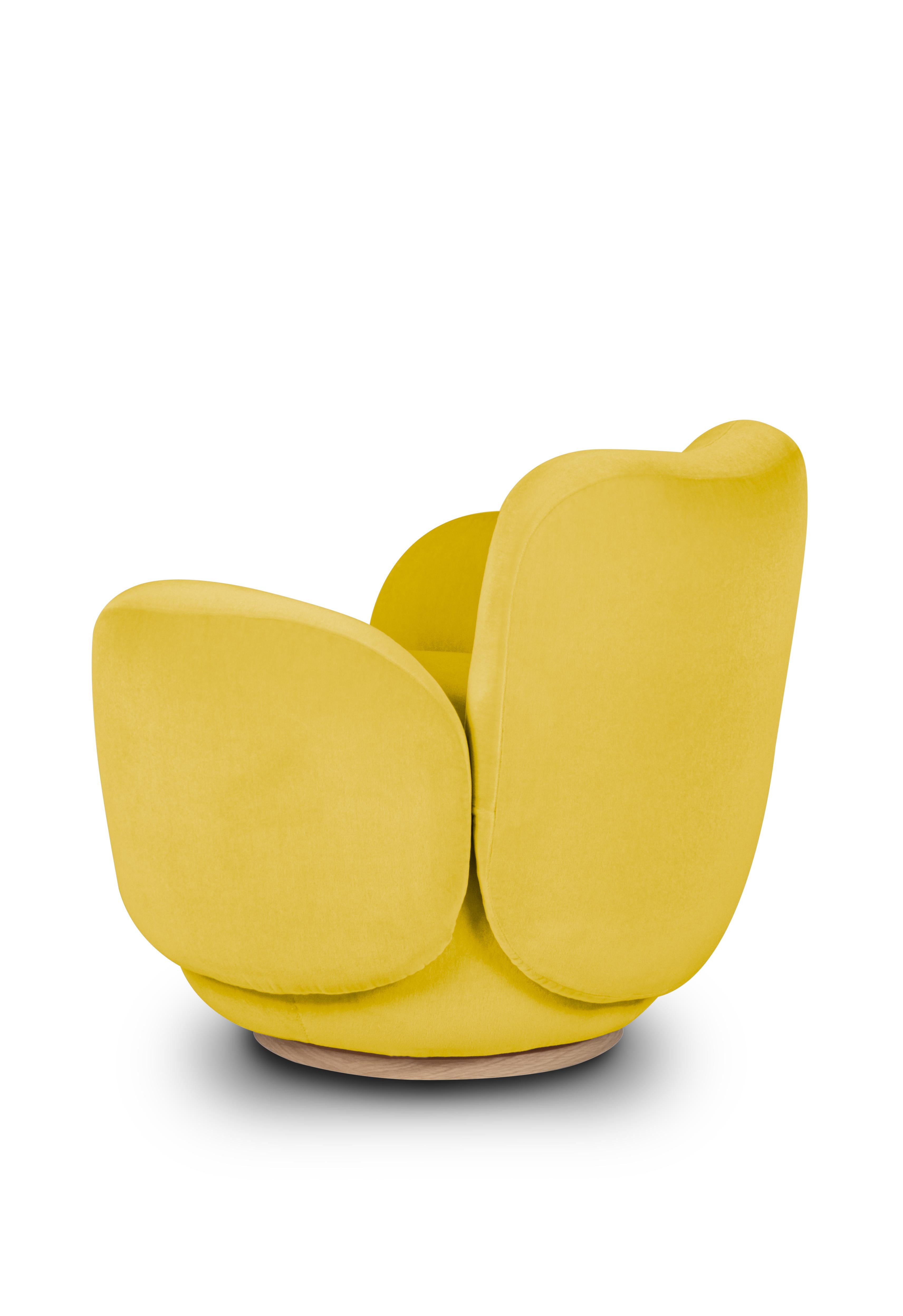Silla de centro contemporánea Conchula, giratoria, mohair DEDAR, hecha a mano por Greenapple Moderno en venta