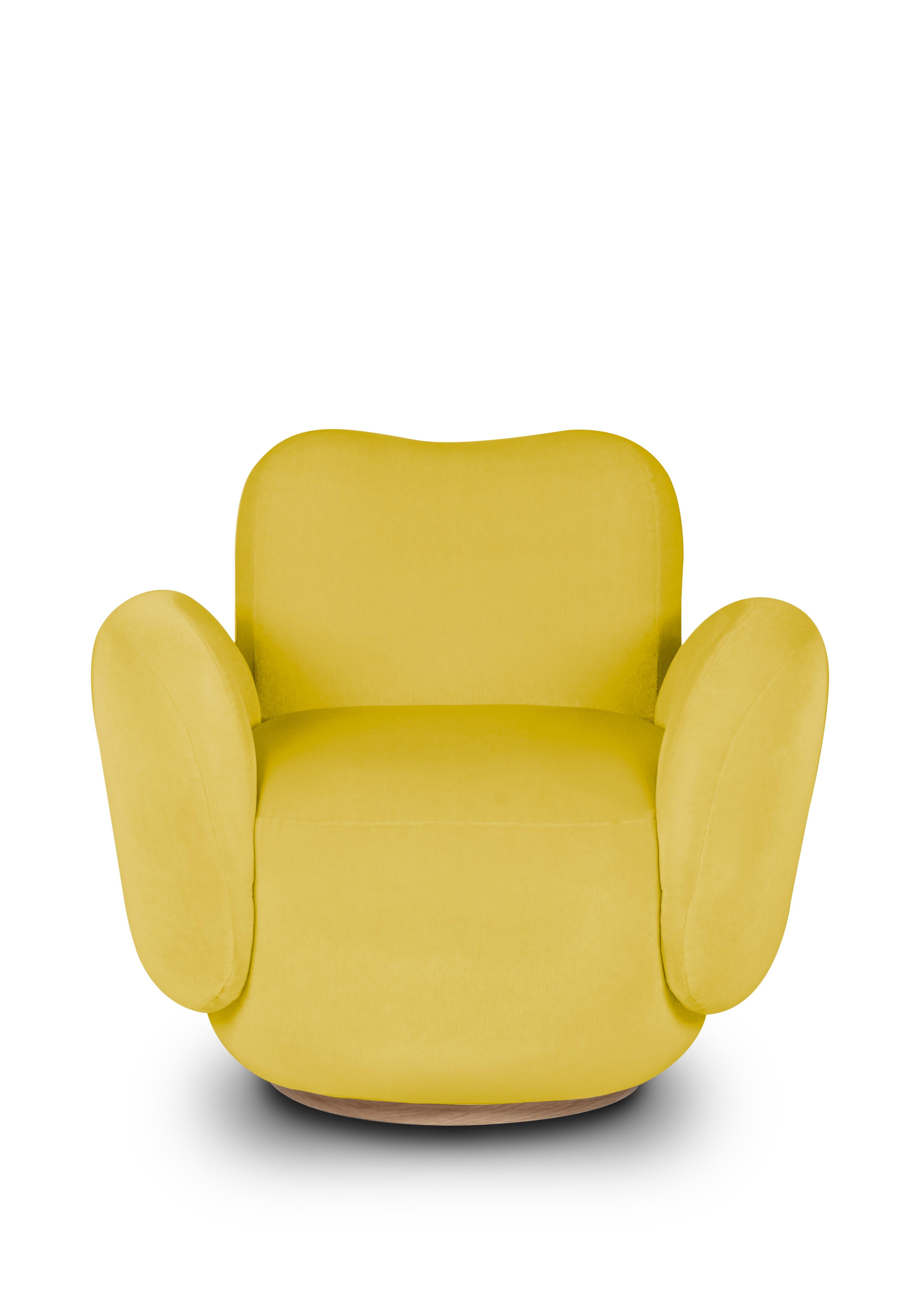 Silla de centro contemporánea Conchula, giratoria, mohair DEDAR, hecha a mano por Greenapple Portugués en venta