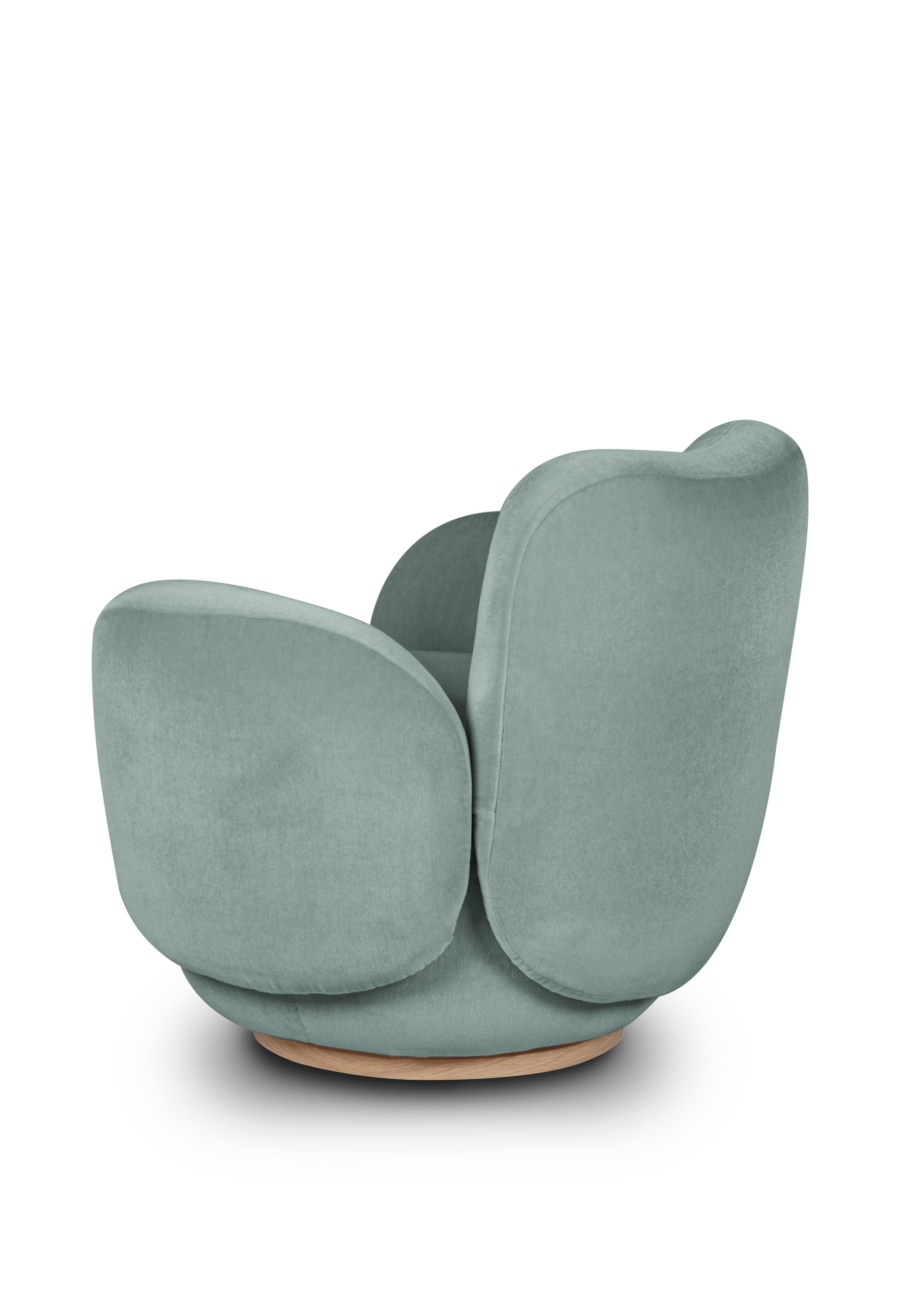 Silla de centro contemporánea Conchula, giratoria, mohair DEDAR, hecha a mano por Greenapple Portugués en venta